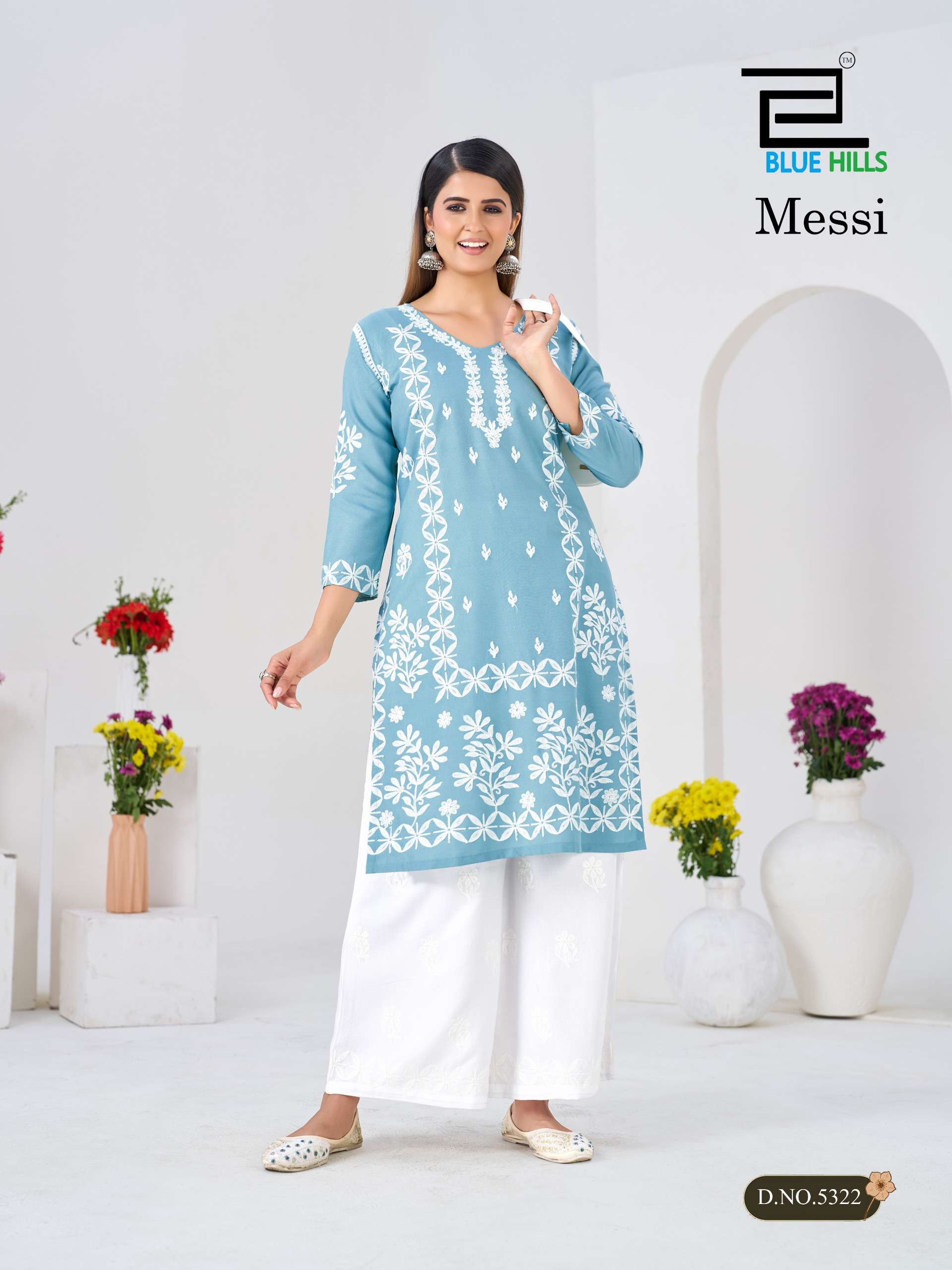 BLUE HILLS MESSI RAYON FANCY WORKS LADIES KURTI WITH PLAZOO PAIR 