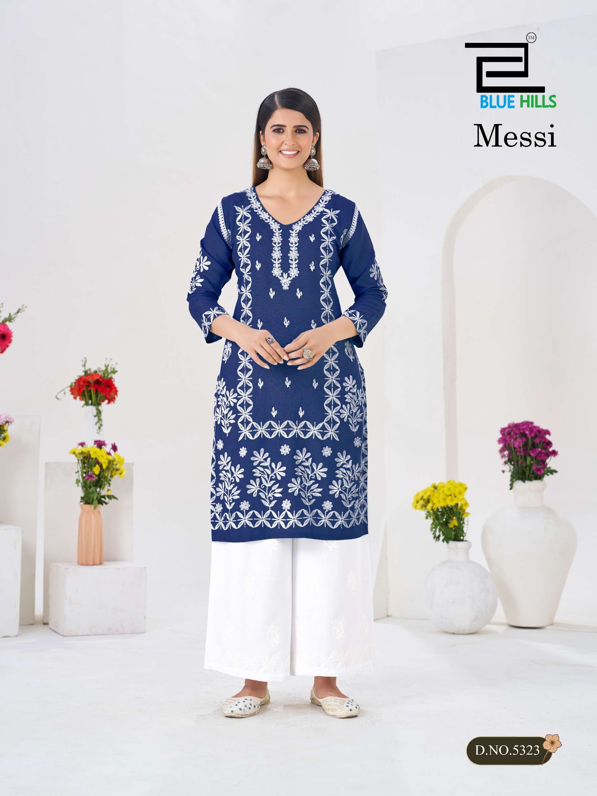 BLUE HILLS MESSI RAYON FANCY WORKS LADIES KURTI WITH PLAZOO PAIR 