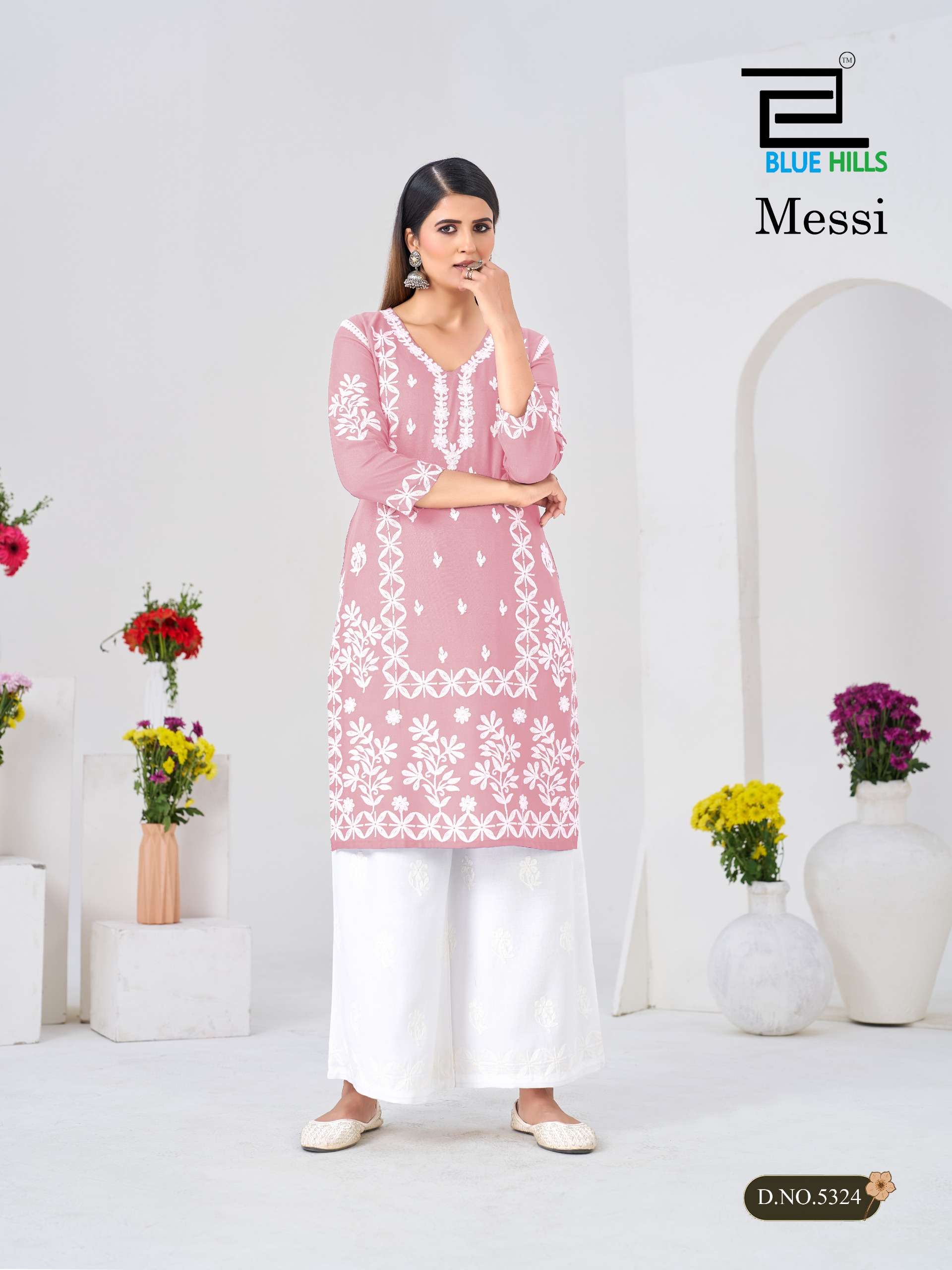 BLUE HILLS MESSI RAYON FANCY WORKS LADIES KURTI WITH PLAZOO PAIR 