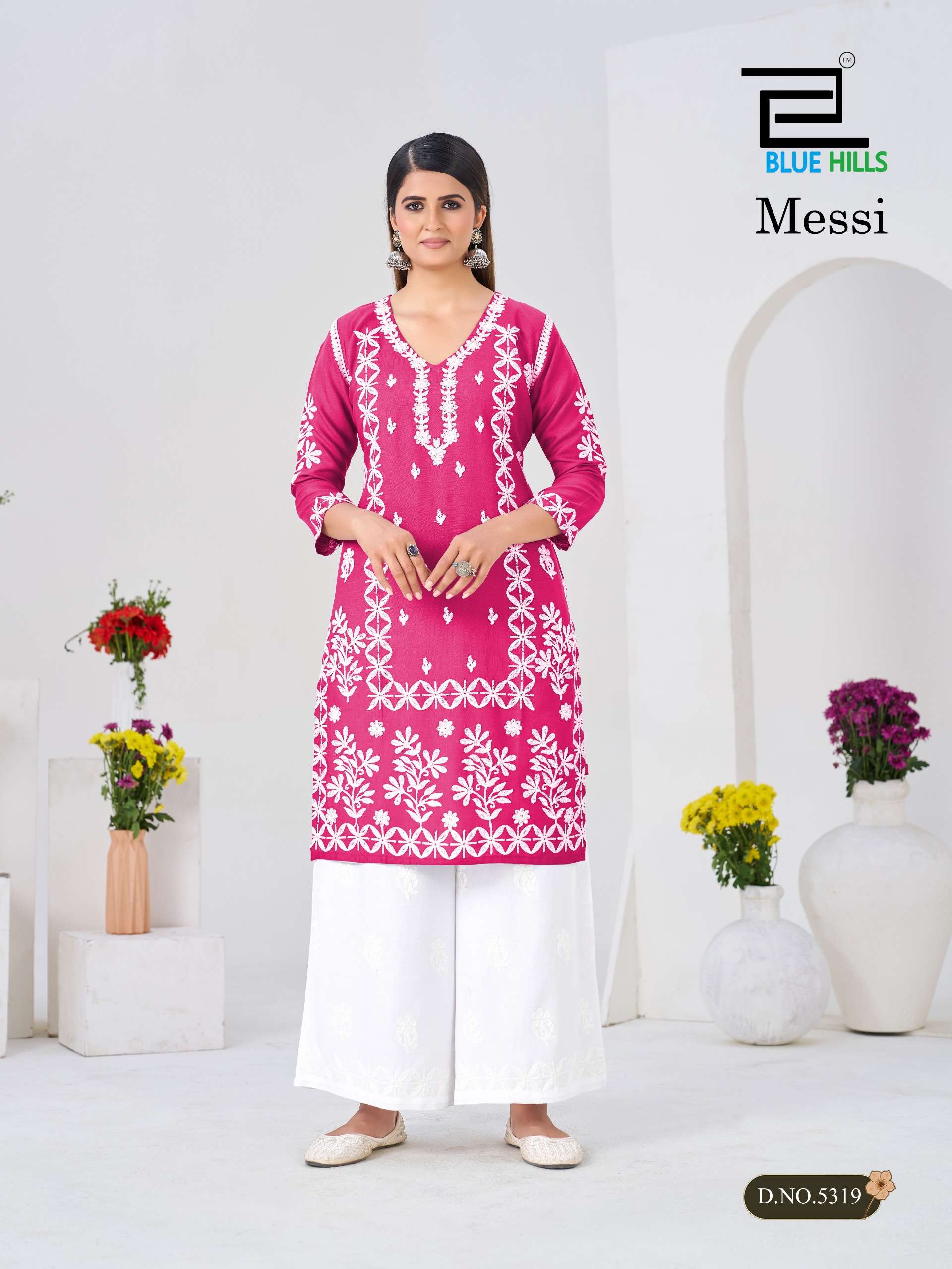 BLUE HILLS MESSI RAYON FANCY WORKS LADIES KURTI WITH PLAZOO PAIR 