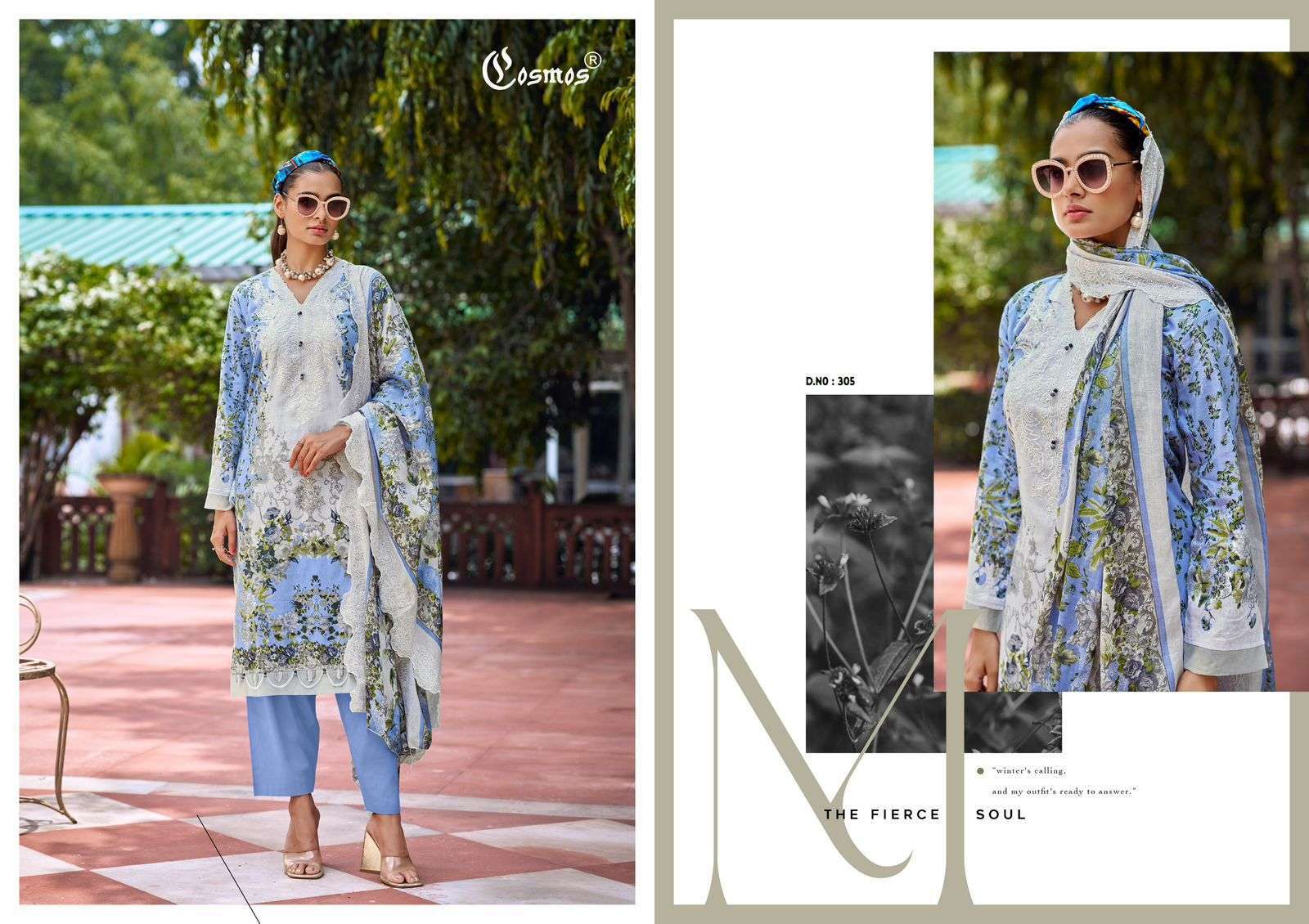 COSMOS FASHION NEEDLE WONDER VOL 3 LAWN COTTON DIGITAL PRINT WITH WORK SUIT
