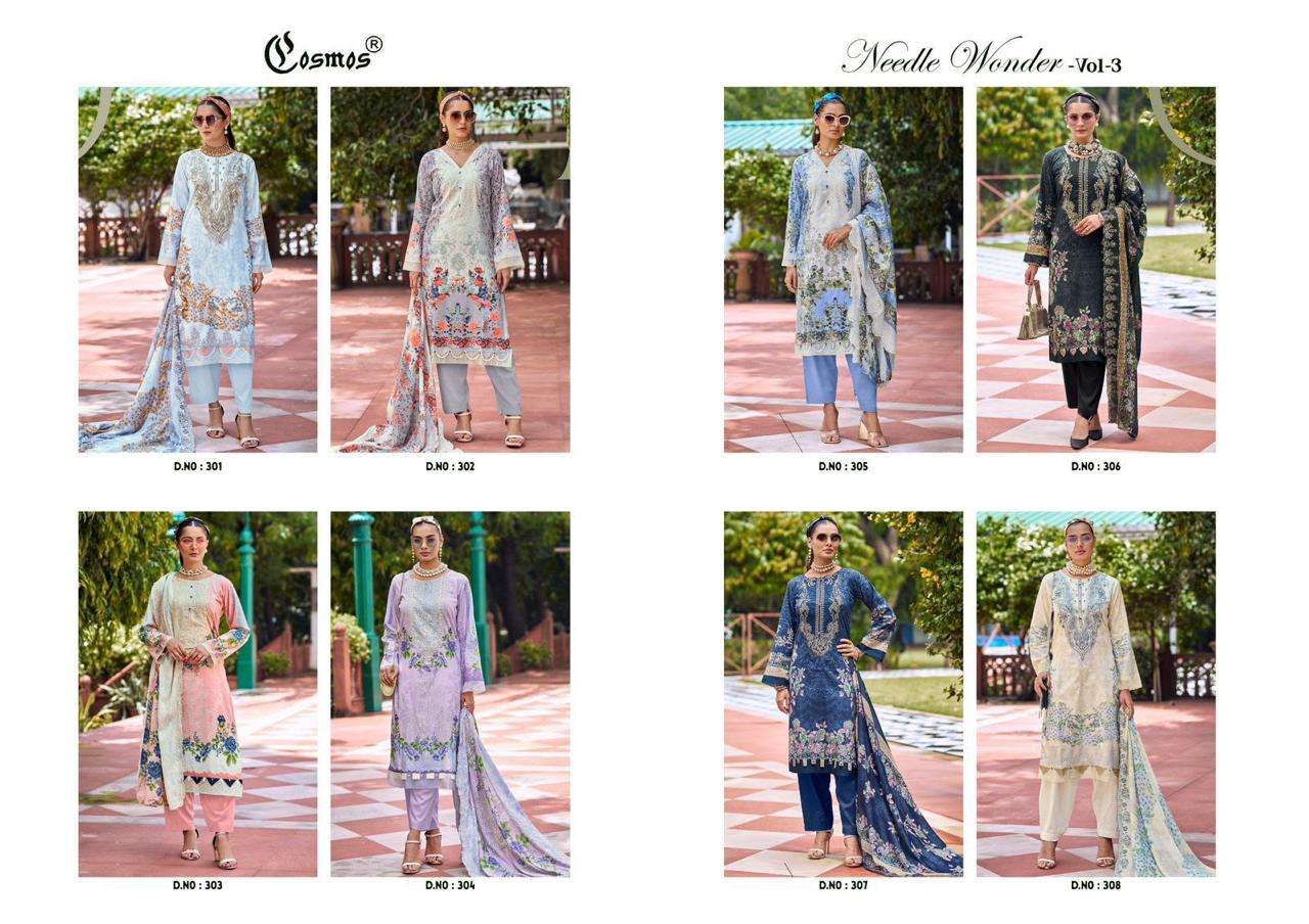 COSMOS FASHION NEEDLE WONDER VOL 3 LAWN COTTON DIGITAL PRINT WITH WORK SUIT