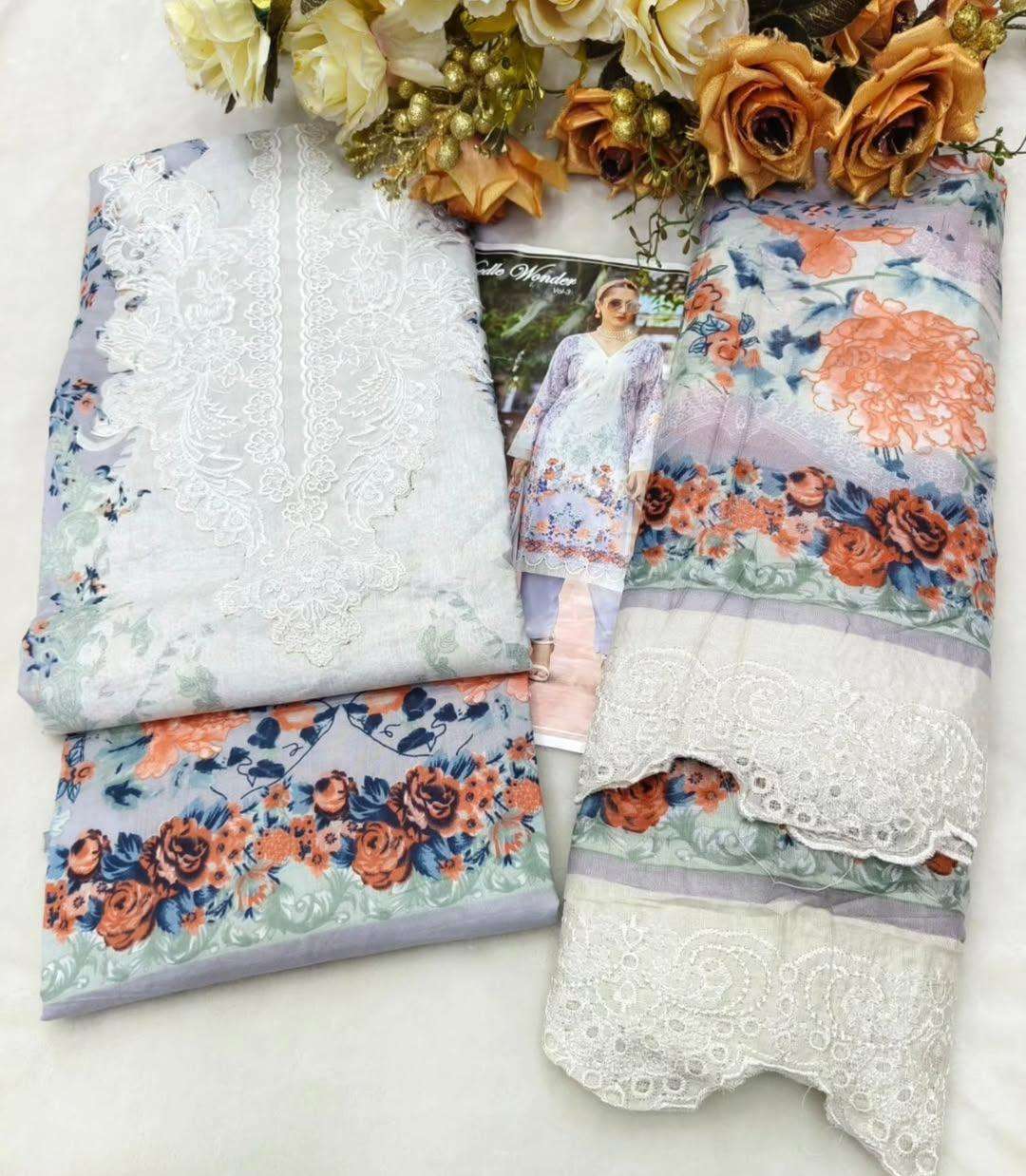 COSMOS FASHION NEEDLE WONDER VOL 3 LAWN COTTON DIGITAL PRINT WITH WORK SUIT