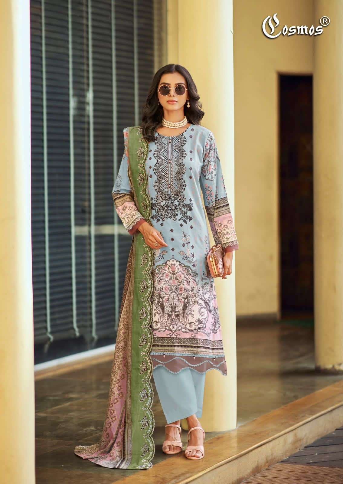 COSMOS FASHION NEEDLE WONDER VOL 5 LAWN COTTON EMBROIDERY WORK SUIT