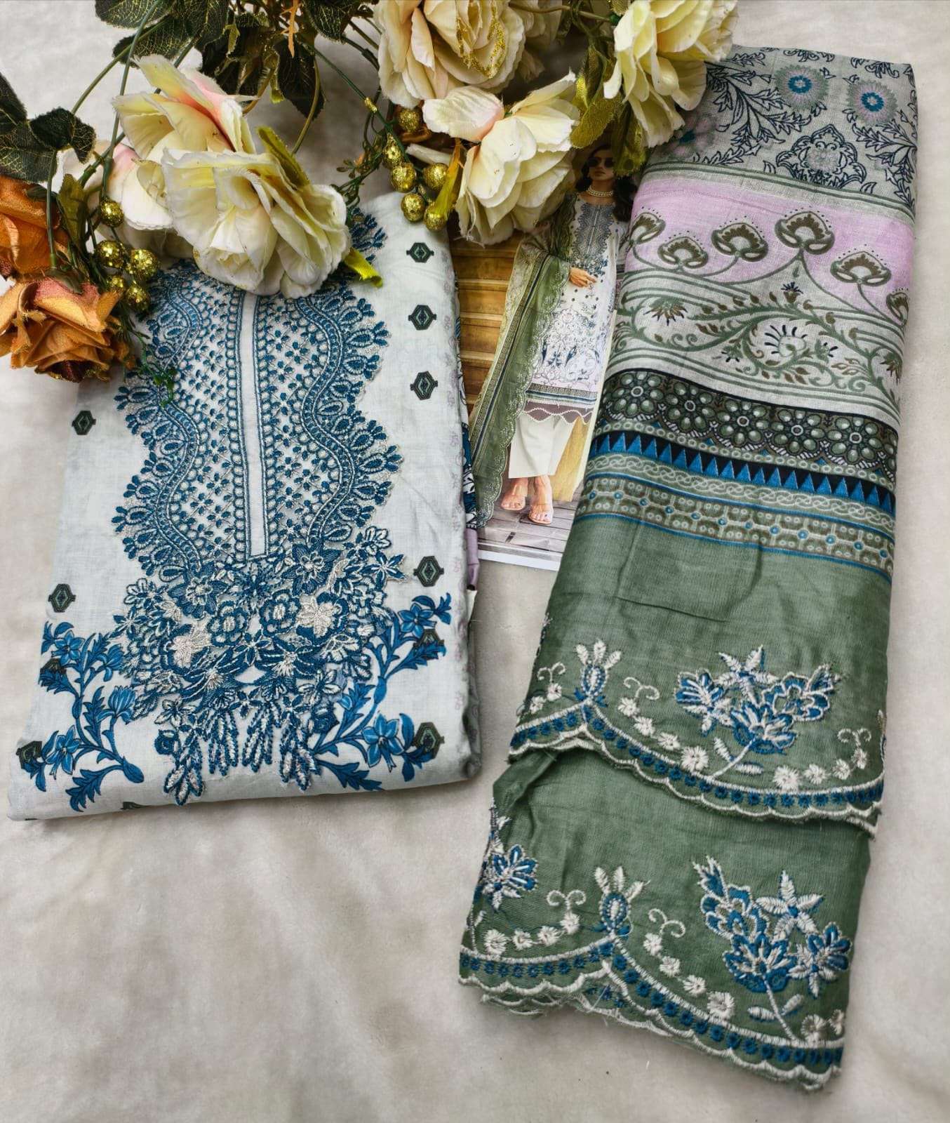 COSMOS FASHION NEEDLE WONDER VOL 5 LAWN COTTON EMBROIDERY WORK SUIT