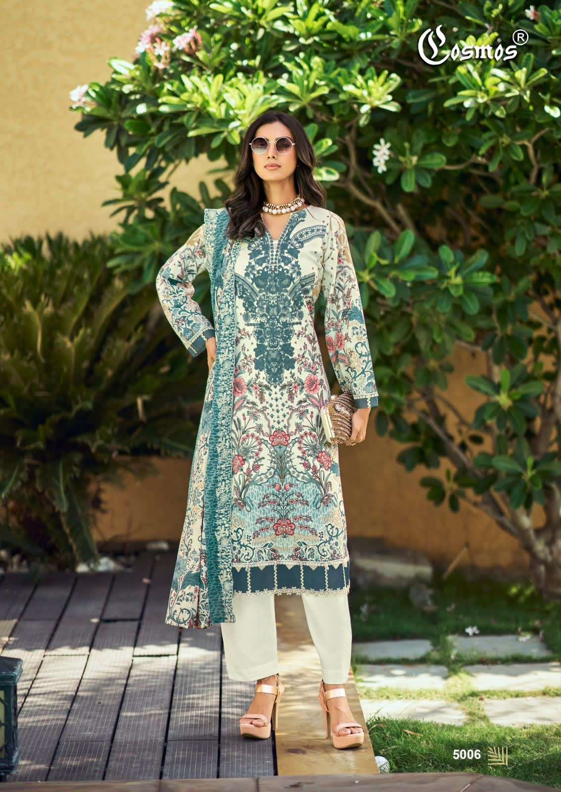 COSMOS FASHION NEEDLE WONDER VOL 5 LAWN COTTON EMBROIDERY WORK SUIT