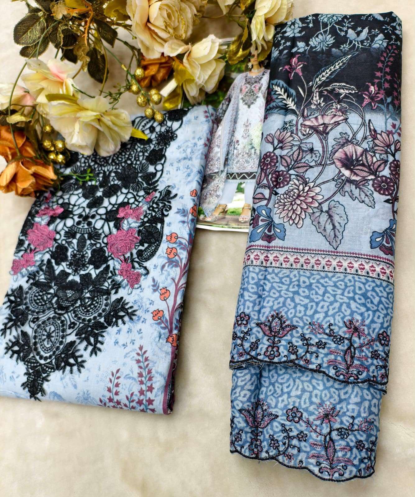 COSMOS FASHION NEEDLE WONDER VOL 5 LAWN COTTON EMBROIDERY WORK SUIT