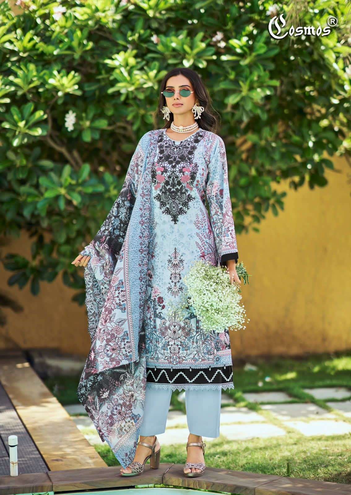 COSMOS FASHION NEEDLE WONDER VOL 5 LAWN COTTON EMBROIDERY WORK SUIT