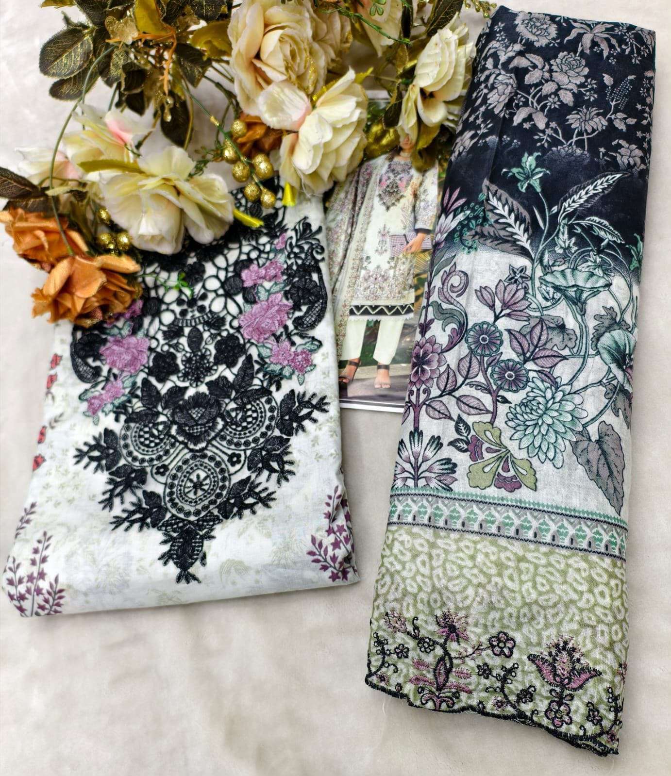 COSMOS FASHION NEEDLE WONDER VOL 5 LAWN COTTON EMBROIDERY WORK SUIT