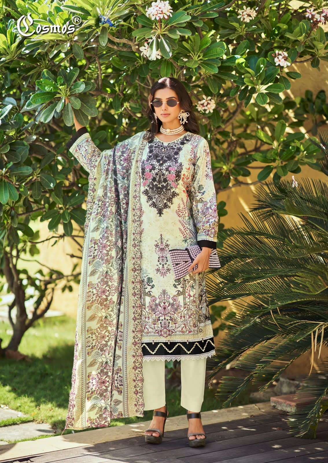 COSMOS FASHION NEEDLE WONDER VOL 5 LAWN COTTON EMBROIDERY WORK SUIT