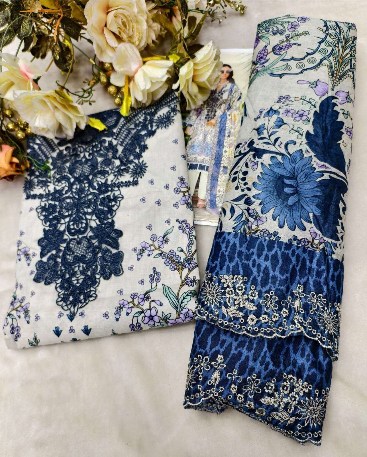 COSMOS FASHION NEEDLE WONDER VOL 5 LAWN COTTON EMBROIDERY WORK SUIT