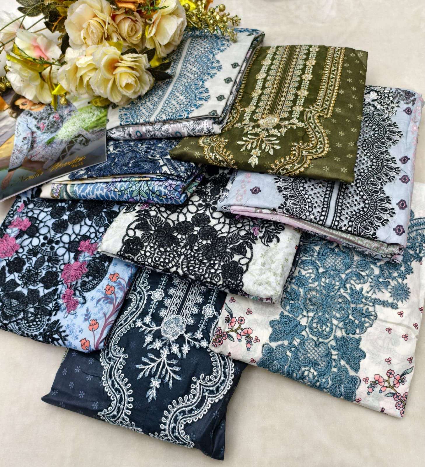 COSMOS FASHION NEEDLE WONDER VOL 5 LAWN COTTON EMBROIDERY WORK SUIT