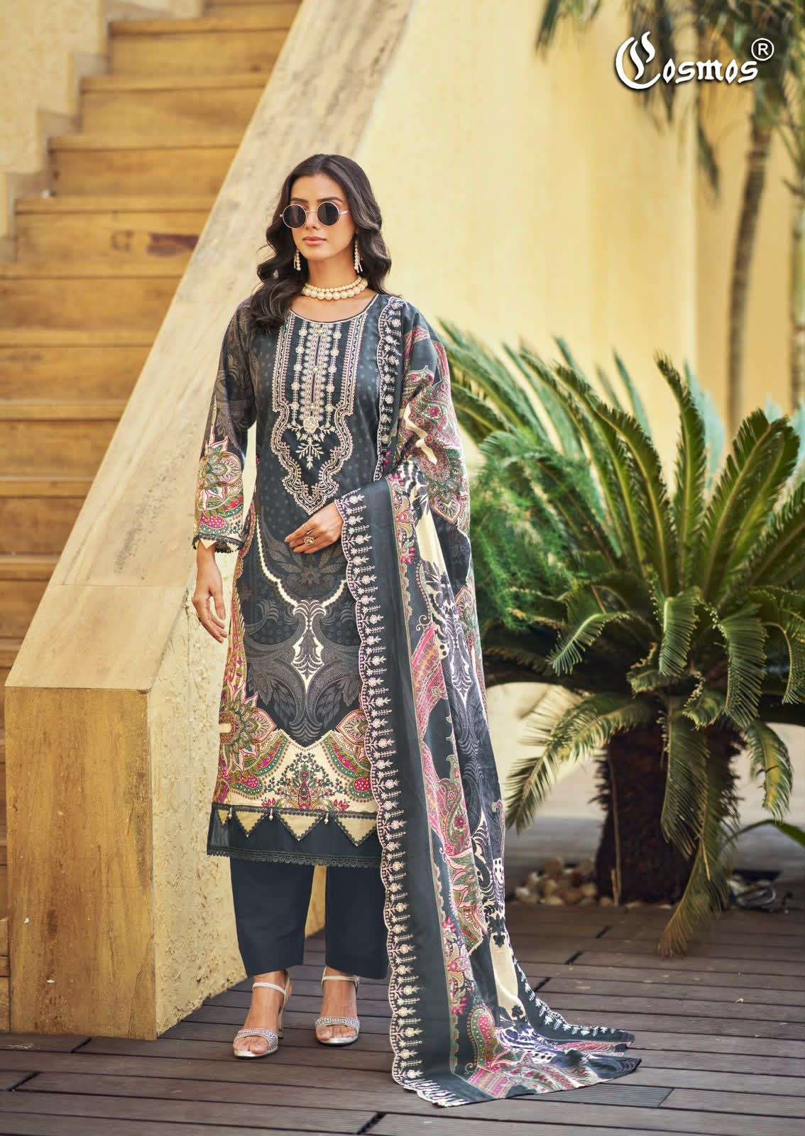 COSMOS FASHION NEEDLE WONDER VOL 5 LAWN COTTON EMBROIDERY WORK SUIT