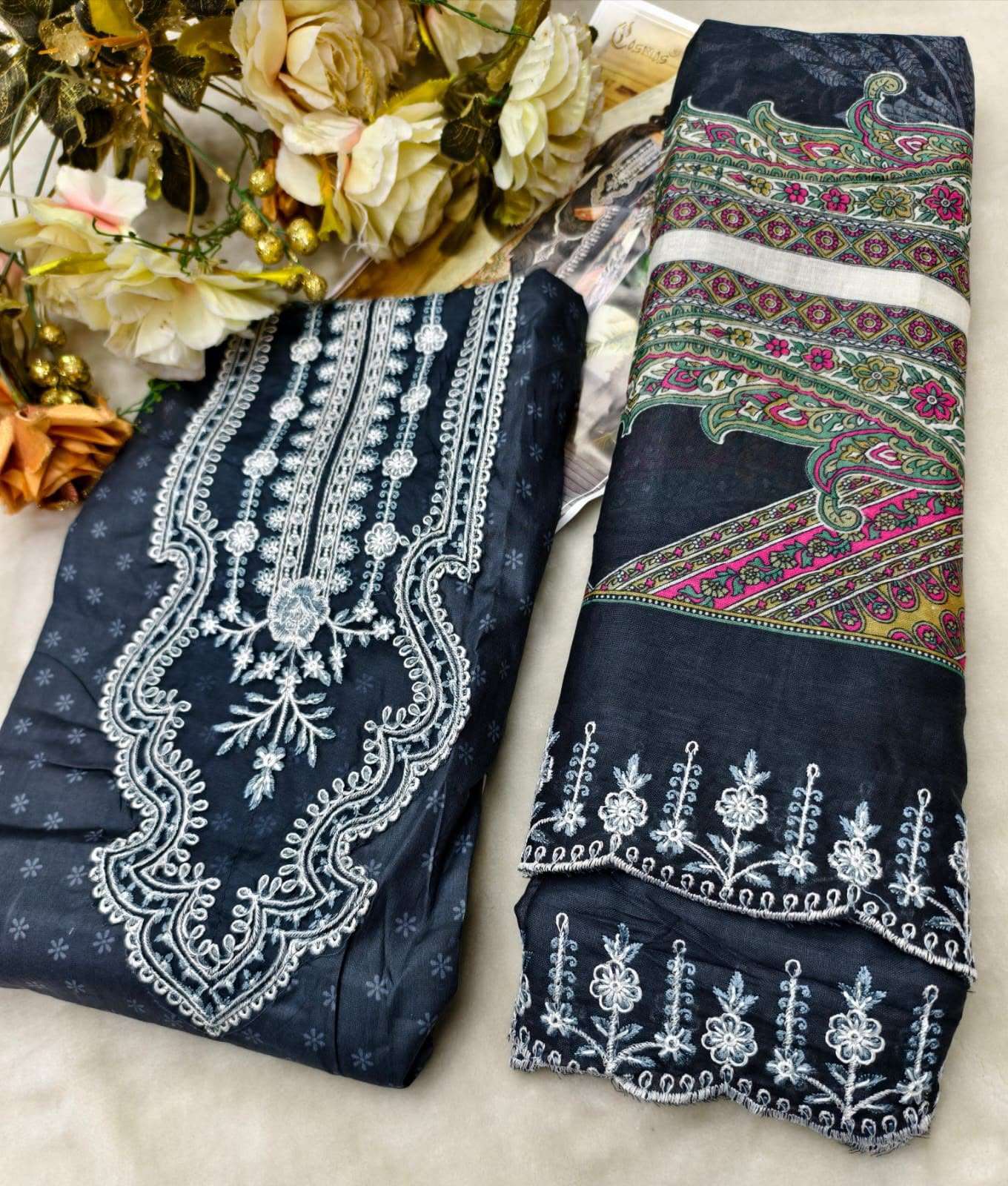 COSMOS FASHION NEEDLE WONDER VOL 5 LAWN COTTON EMBROIDERY WORK SUIT