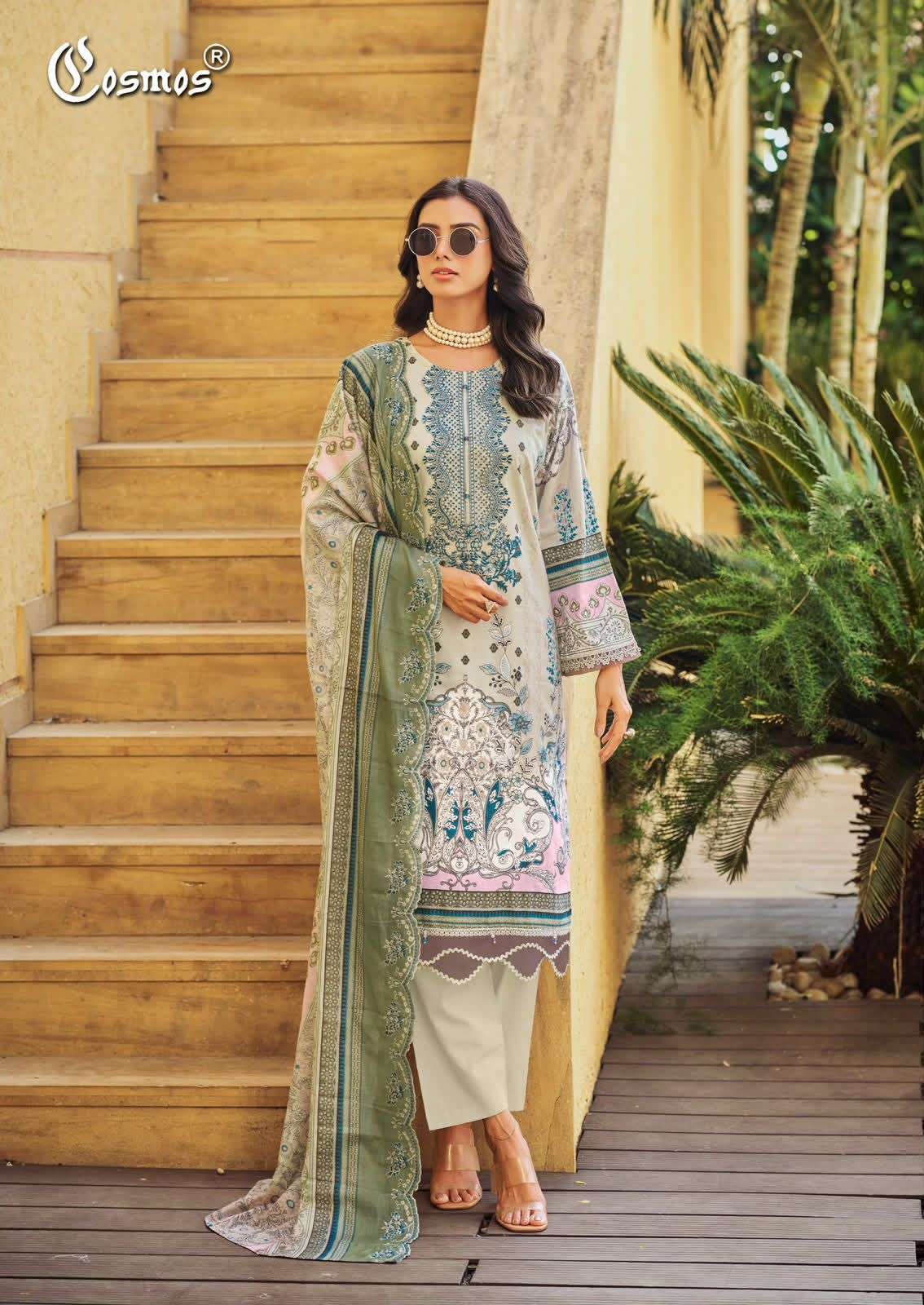COSMOS FASHION NEEDLE WONDER VOL 5 LAWN COTTON EMBROIDERY WORK SUIT