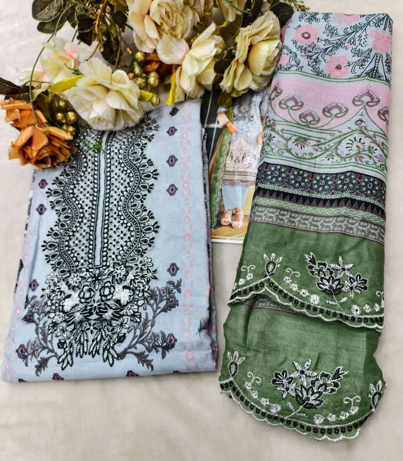 COSMOS FASHION NEEDLE WONDER VOL 5 LAWN COTTON EMBROIDERY WORK SUIT