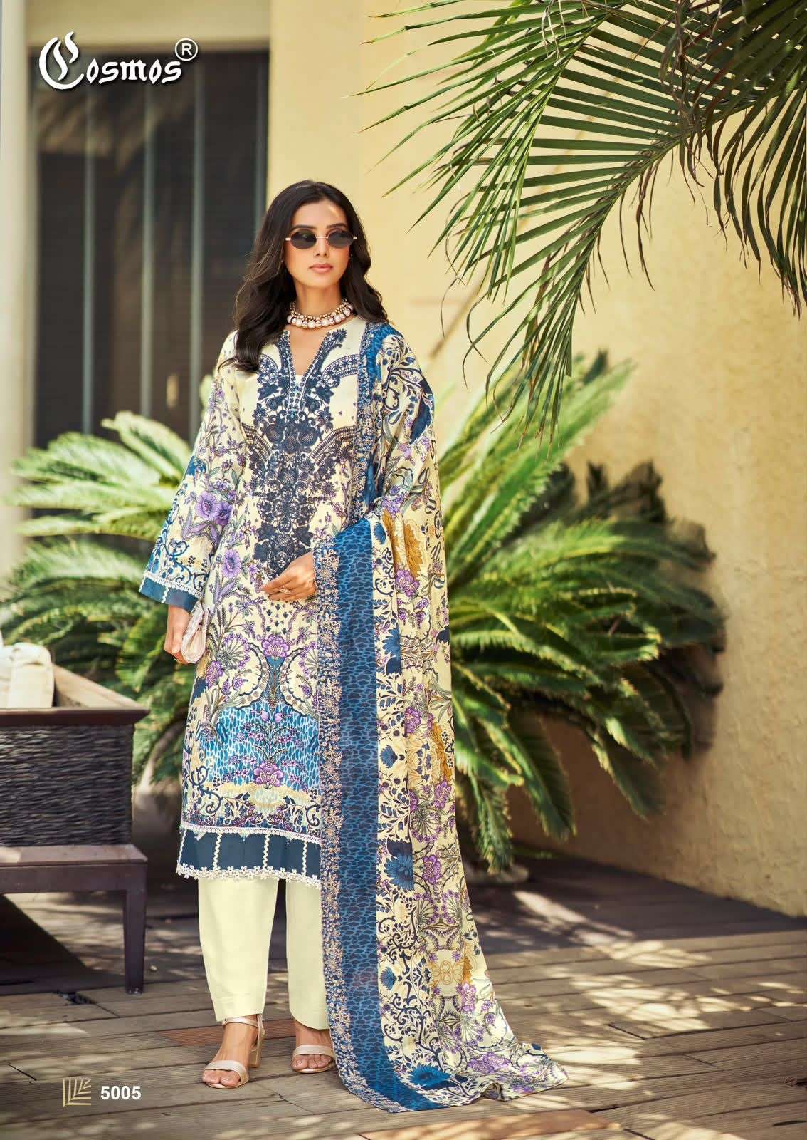 COSMOS FASHION NEEDLE WONDER VOL 5 LAWN COTTON EMBROIDERY WORK SUIT