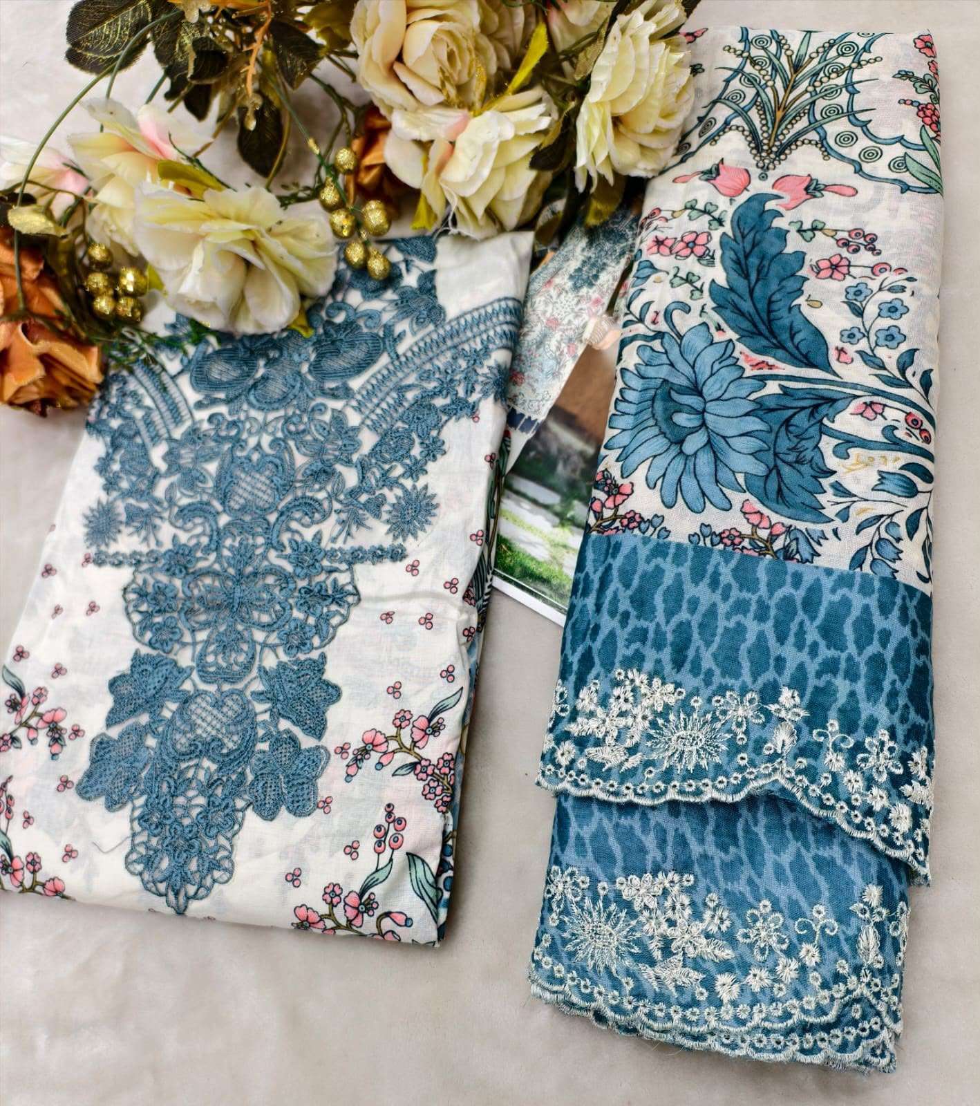 COSMOS FASHION NEEDLE WONDER VOL 5 LAWN COTTON EMBROIDERY WORK SUIT