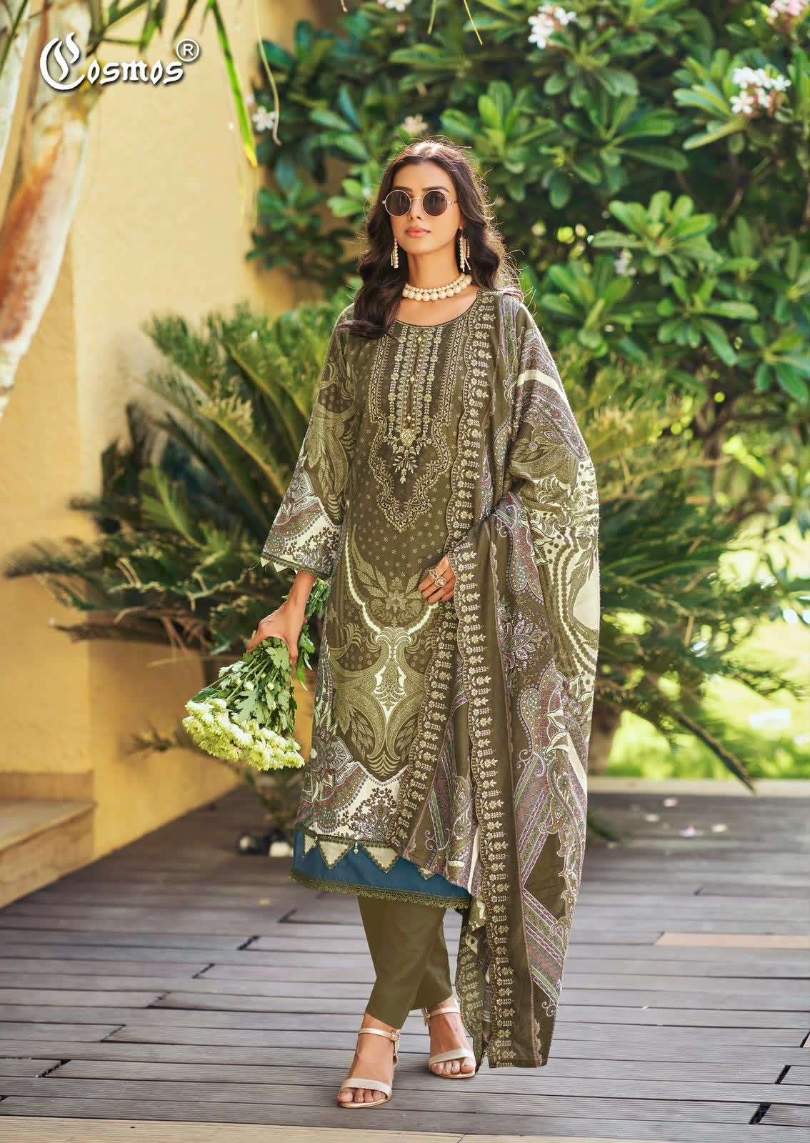 COSMOS FASHION NEEDLE WONDER VOL 5 LAWN COTTON EMBROIDERY WORK SUIT