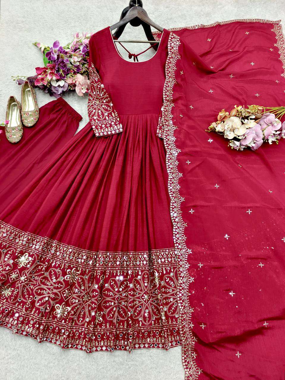 FD 801 SILK SEQUENCE EMBROIDERY DESIGNER WORK ANARKALI GOWN STYLE LADIES SUIT