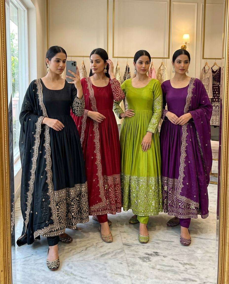 FD 801 SILK SEQUENCE EMBROIDERY DESIGNER WORK ANARKALI GOWN STYLE LADIES SUIT