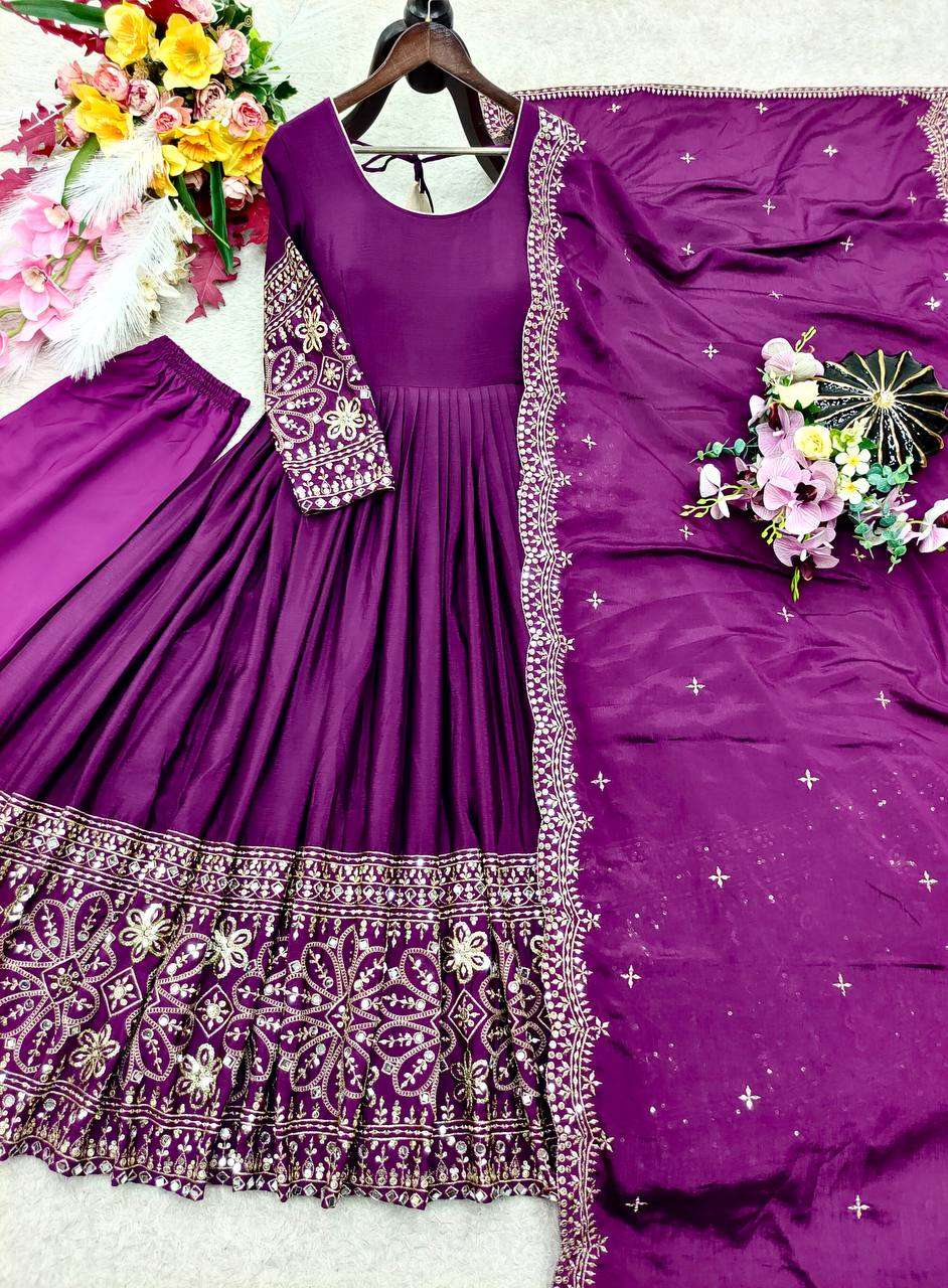 FD 801 SILK SEQUENCE EMBROIDERY DESIGNER WORK ANARKALI GOWN STYLE LADIES SUIT