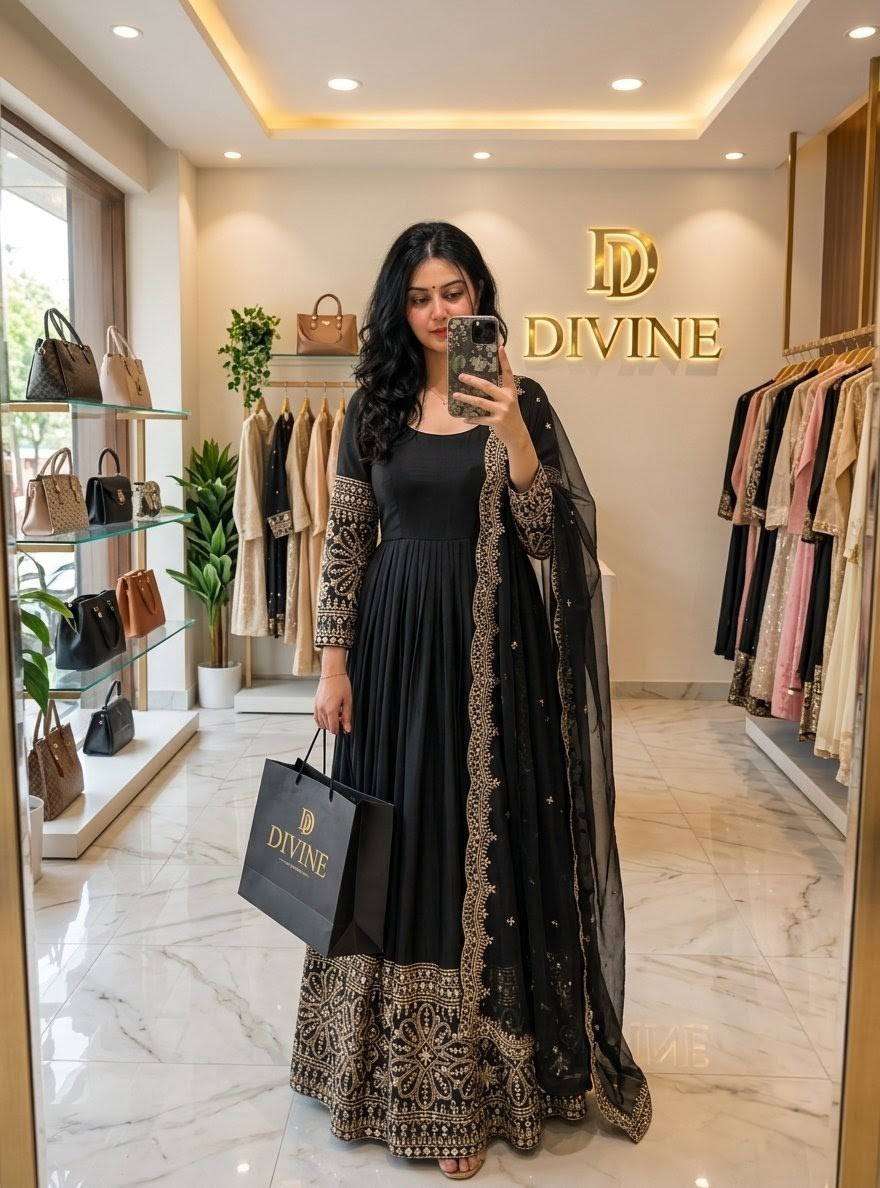 FD 801 SILK SEQUENCE EMBROIDERY DESIGNER WORK ANARKALI GOWN STYLE LADIES SUIT
