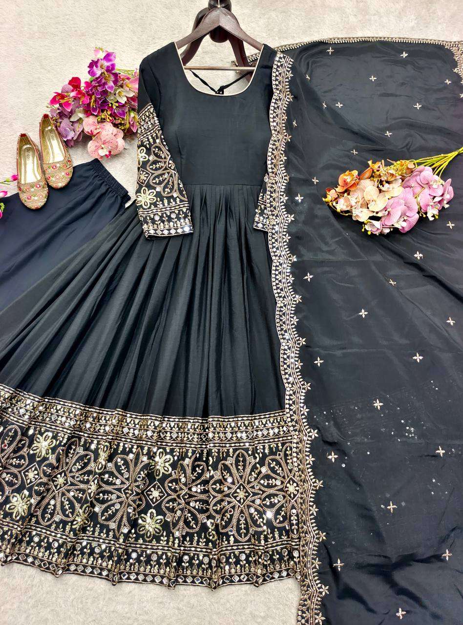 FD 801 SILK SEQUENCE EMBROIDERY DESIGNER WORK ANARKALI GOWN STYLE LADIES SUIT