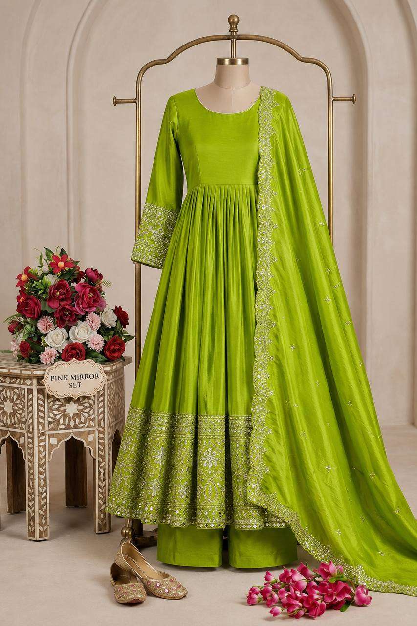 FD 801 SILK SEQUENCE EMBROIDERY DESIGNER WORK ANARKALI GOWN STYLE LADIES SUIT