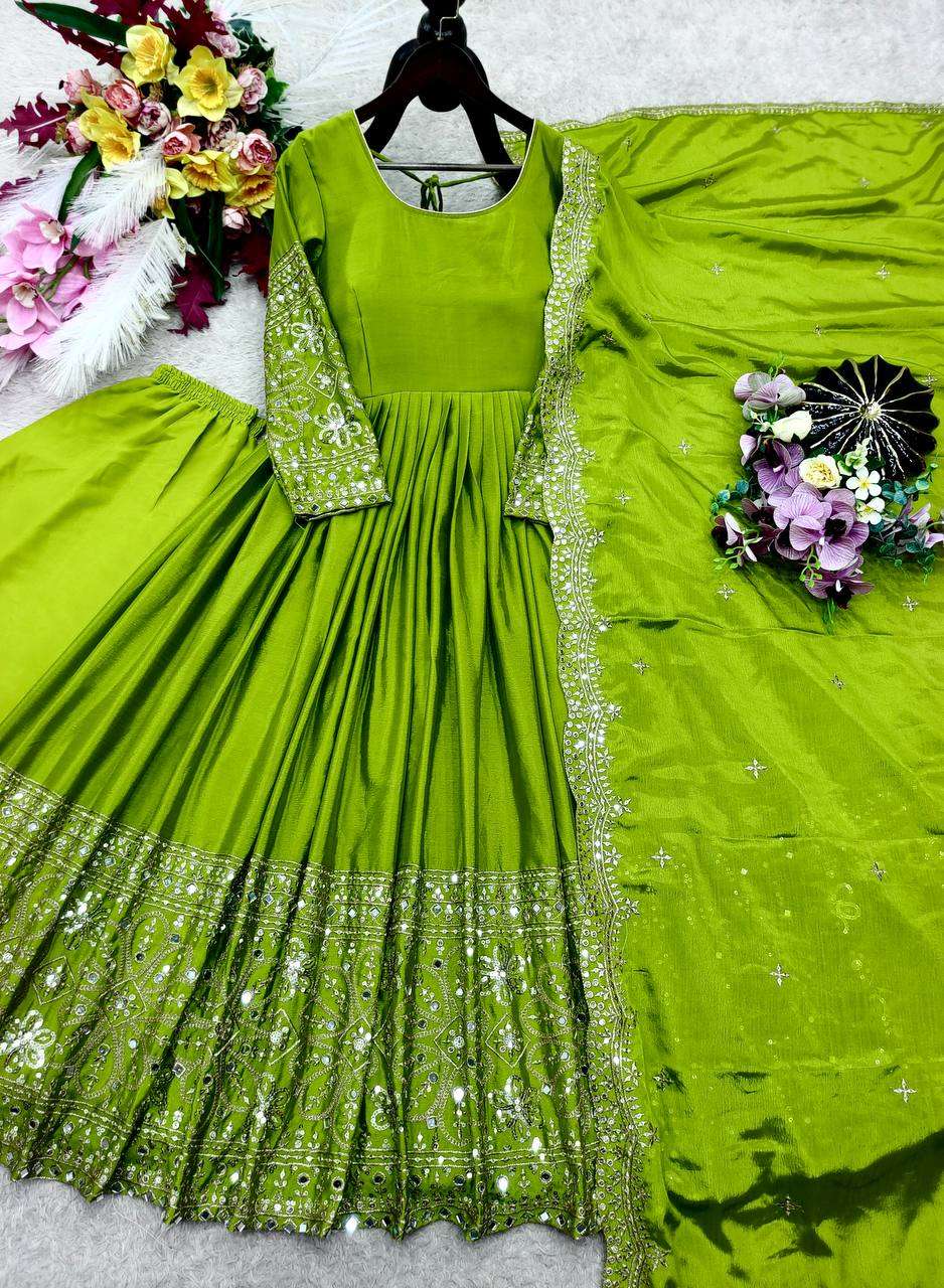 FD 801 SILK SEQUENCE EMBROIDERY DESIGNER WORK ANARKALI GOWN STYLE LADIES SUIT