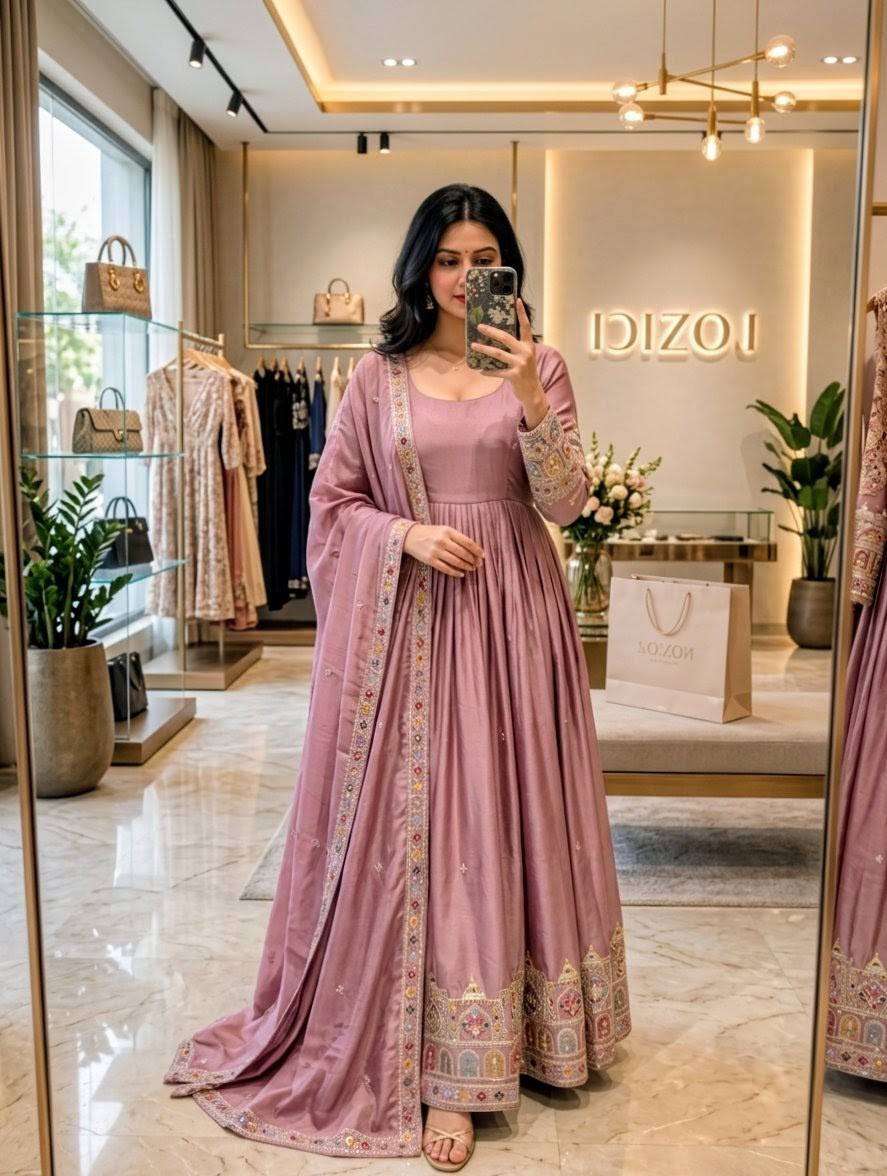 FD 804 SILK SEQUENCE EMBROIDERY DESIGNER WORK PARTY WEAR ANARKALI GOWN STYLE SUIT