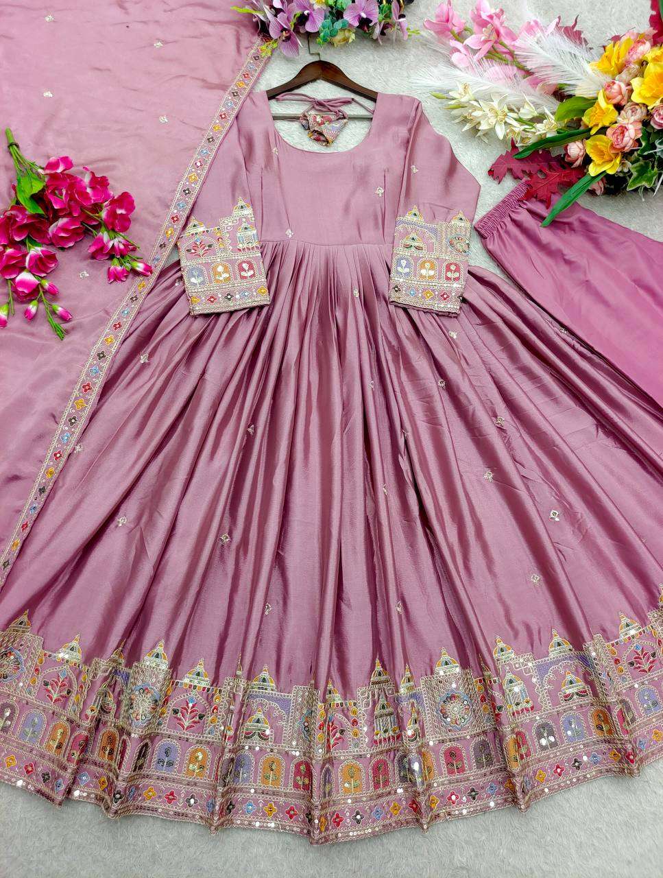 FD 804 SILK SEQUENCE EMBROIDERY DESIGNER WORK PARTY WEAR ANARKALI GOWN STYLE SUIT