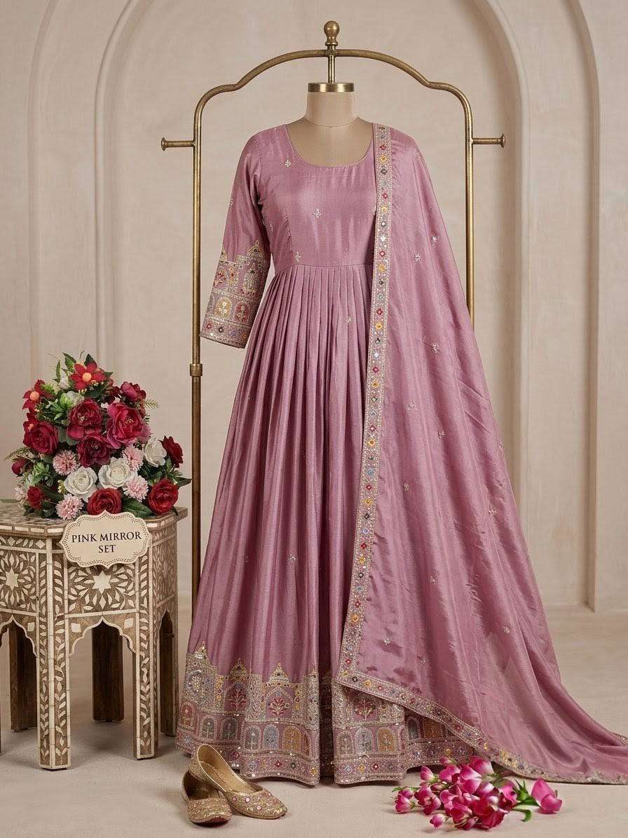 FD 804 SILK SEQUENCE EMBROIDERY DESIGNER WORK PARTY WEAR ANARKALI GOWN STYLE SUIT