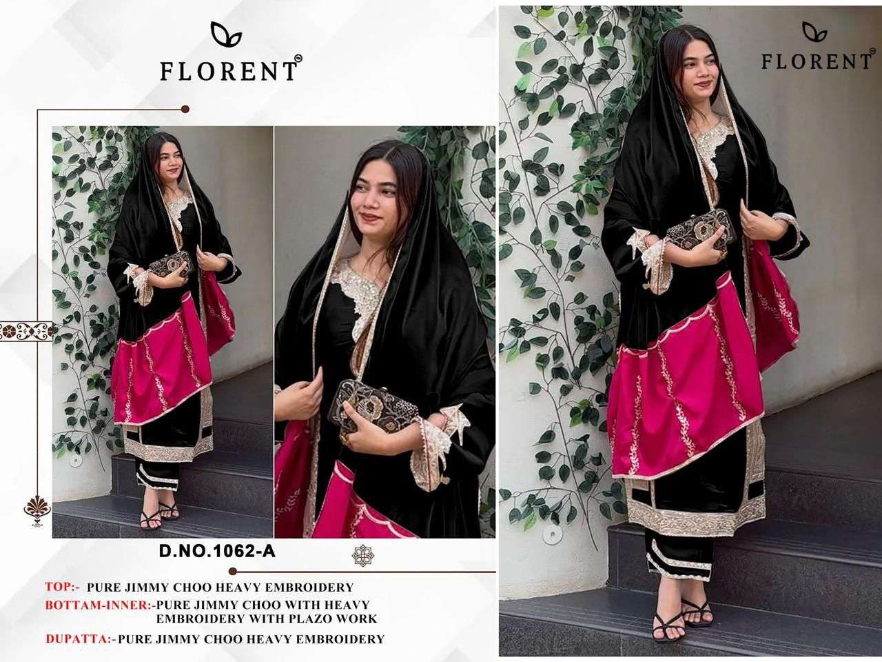 FLORENT D NO 1062 AB JIMMY CHOO FABRIC DESIGNER WORK PAKISTANI SUITS AT BEST ONLINE RATE WHOLESALER SURAT 