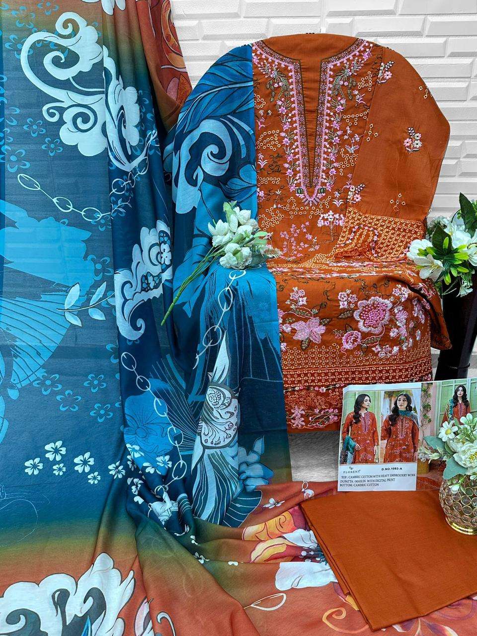 FLORENT D NO 1083 AB COTTON WITH HEAVY EMBROIDERY WORK SUIT