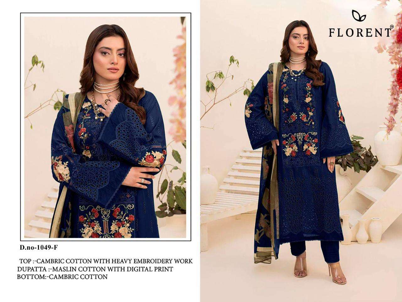 FLORENT DESIGN NO 1049 CEF COTTON WITH CHIKANKRI EMBROIDERY DESIGNER WORK SUIT