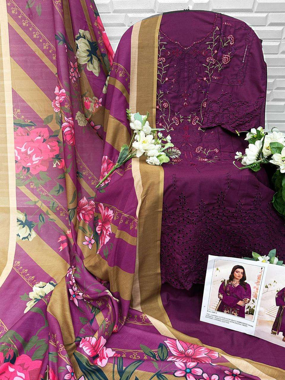 FLORENT DESIGN NO 1049 CEF COTTON WITH CHIKANKRI EMBROIDERY DESIGNER WORK SUIT