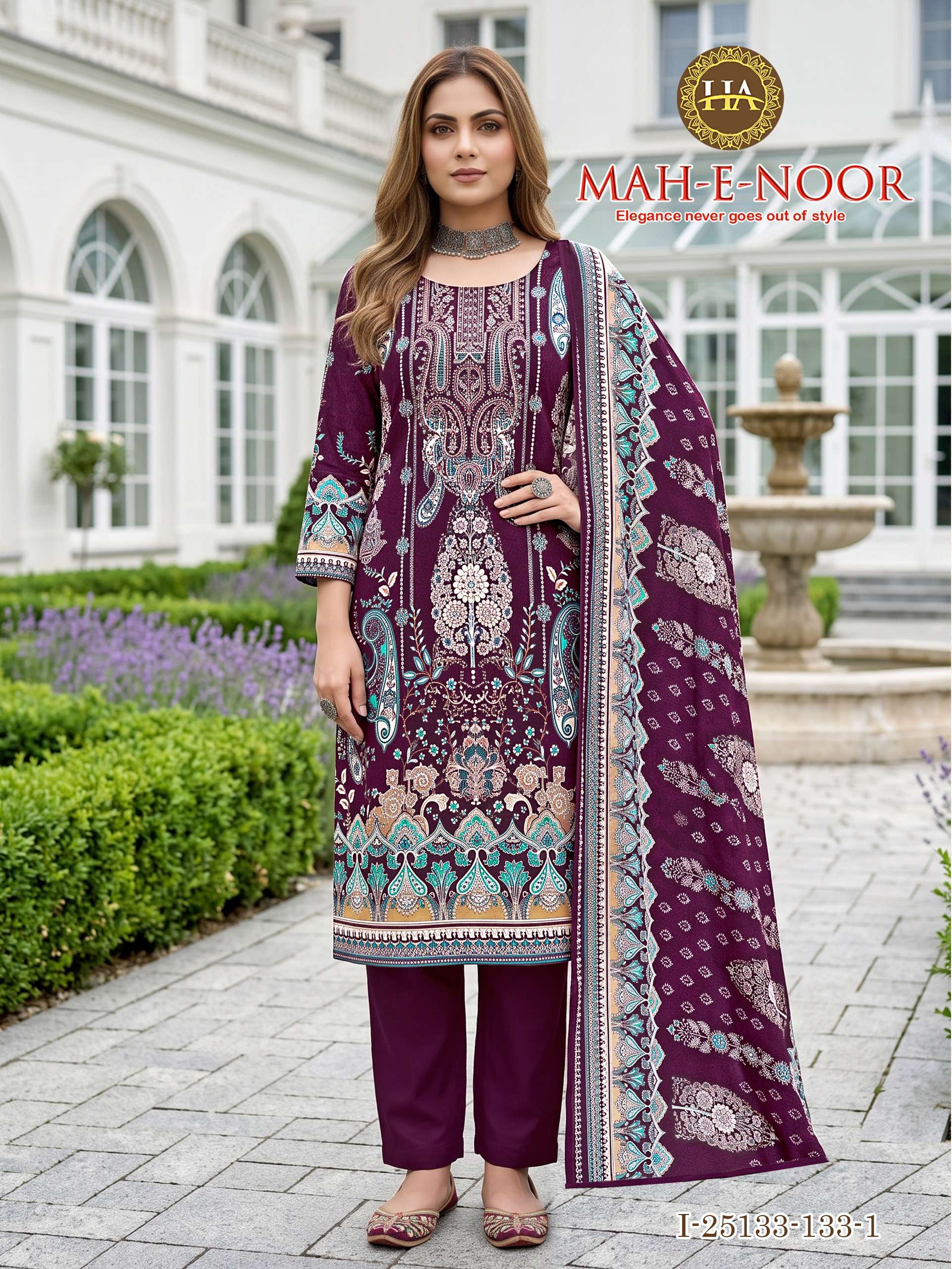 HARSHIT FASHION HUB MAH E NOOR RAYON DIGITAL PRINT WITH FANCY WORK SUIT