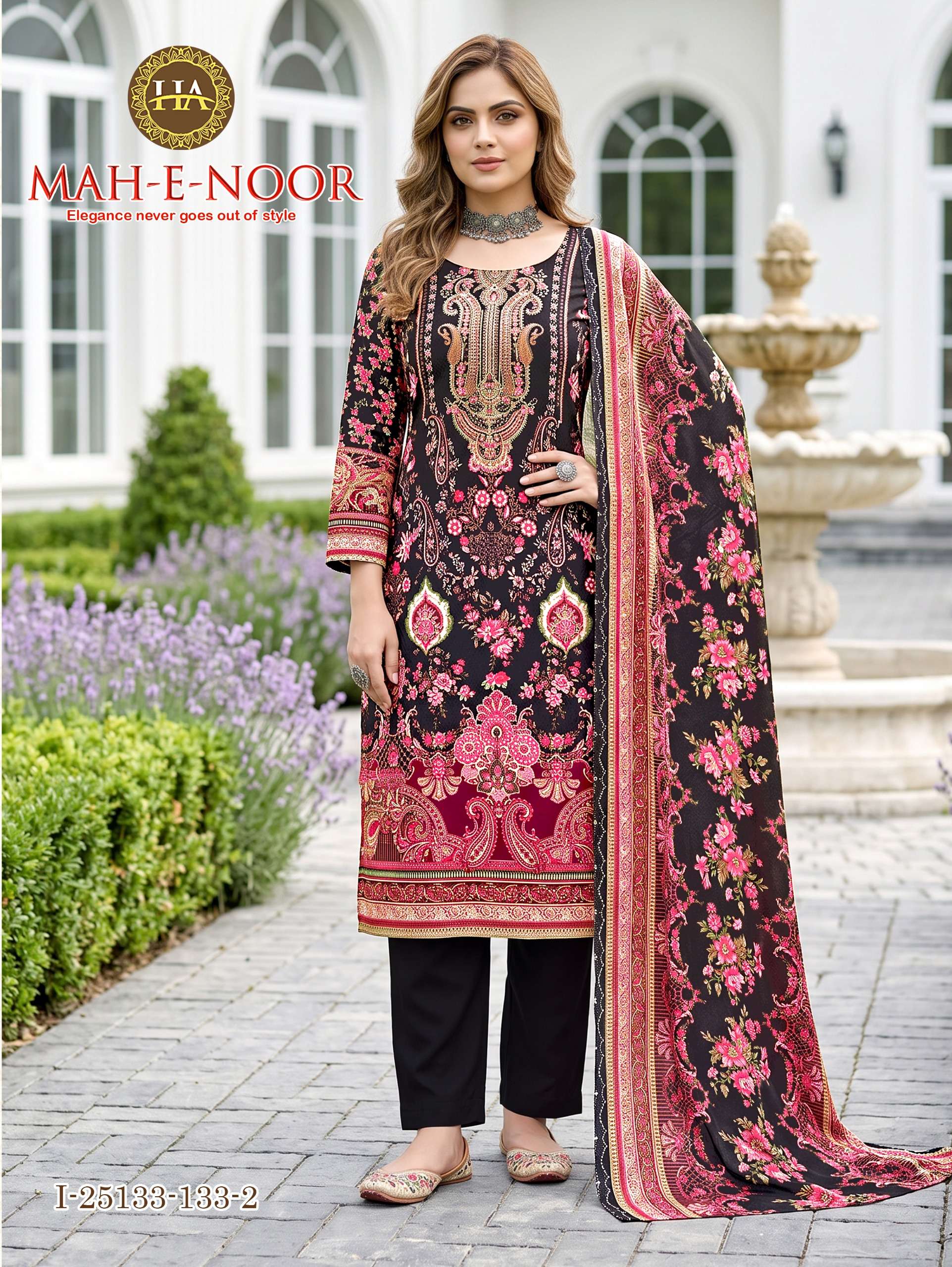 HARSHIT FASHION HUB MAH E NOOR RAYON DIGITAL PRINT WITH FANCY WORK SUIT