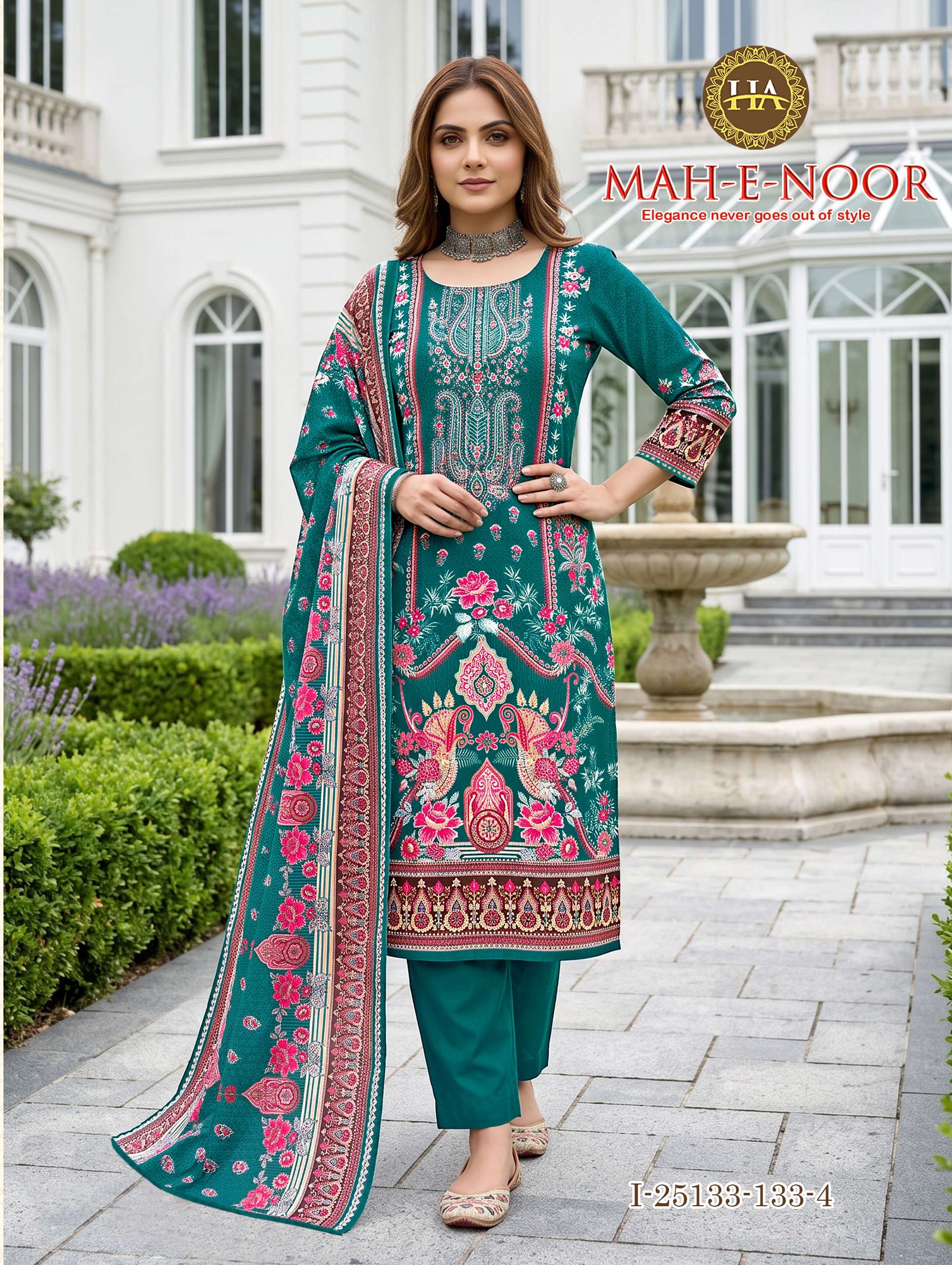 HARSHIT FASHION HUB MAH E NOOR RAYON DIGITAL PRINT WITH FANCY WORK SUIT