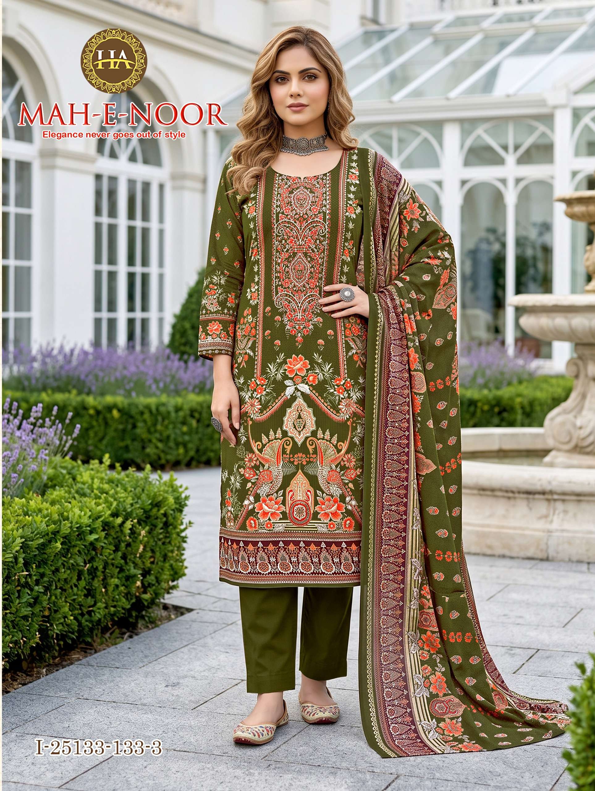 HARSHIT FASHION HUB MAH E NOOR RAYON DIGITAL PRINT WITH FANCY WORK SUIT