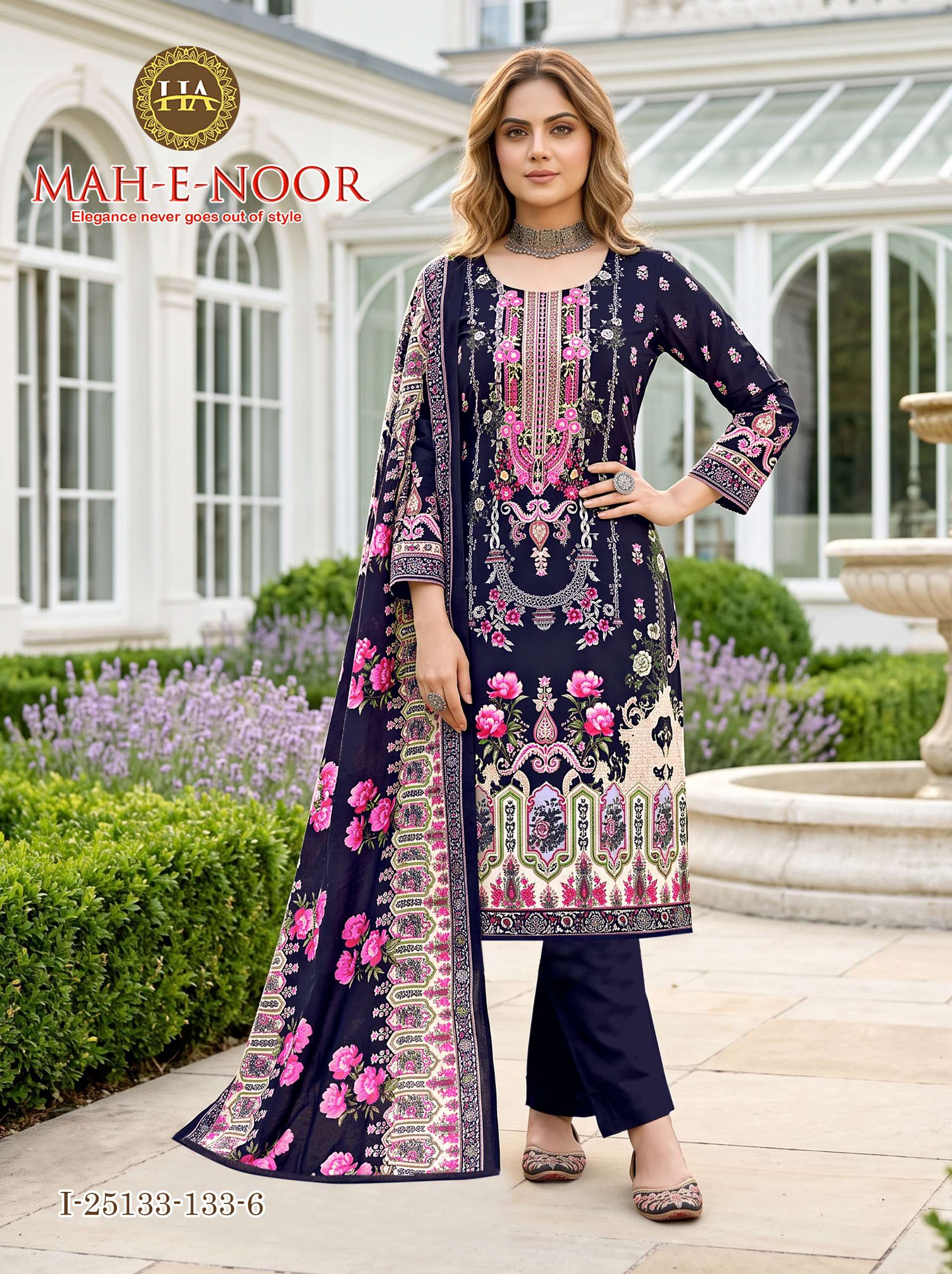 HARSHIT FASHION HUB MAH E NOOR RAYON DIGITAL PRINT WITH FANCY WORK SUIT
