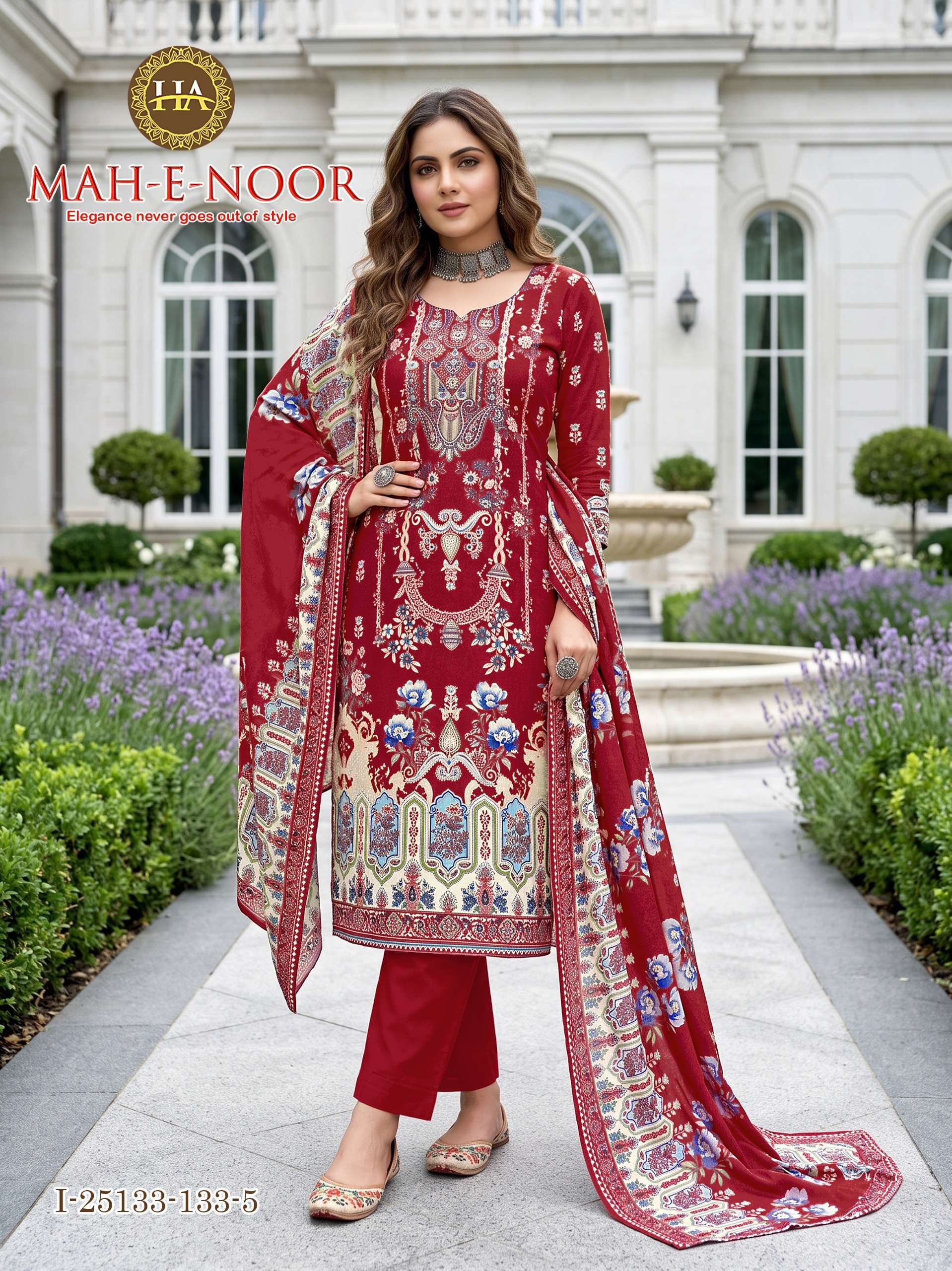 HARSHIT FASHION HUB MAH E NOOR RAYON DIGITAL PRINT WITH FANCY WORK SUIT
