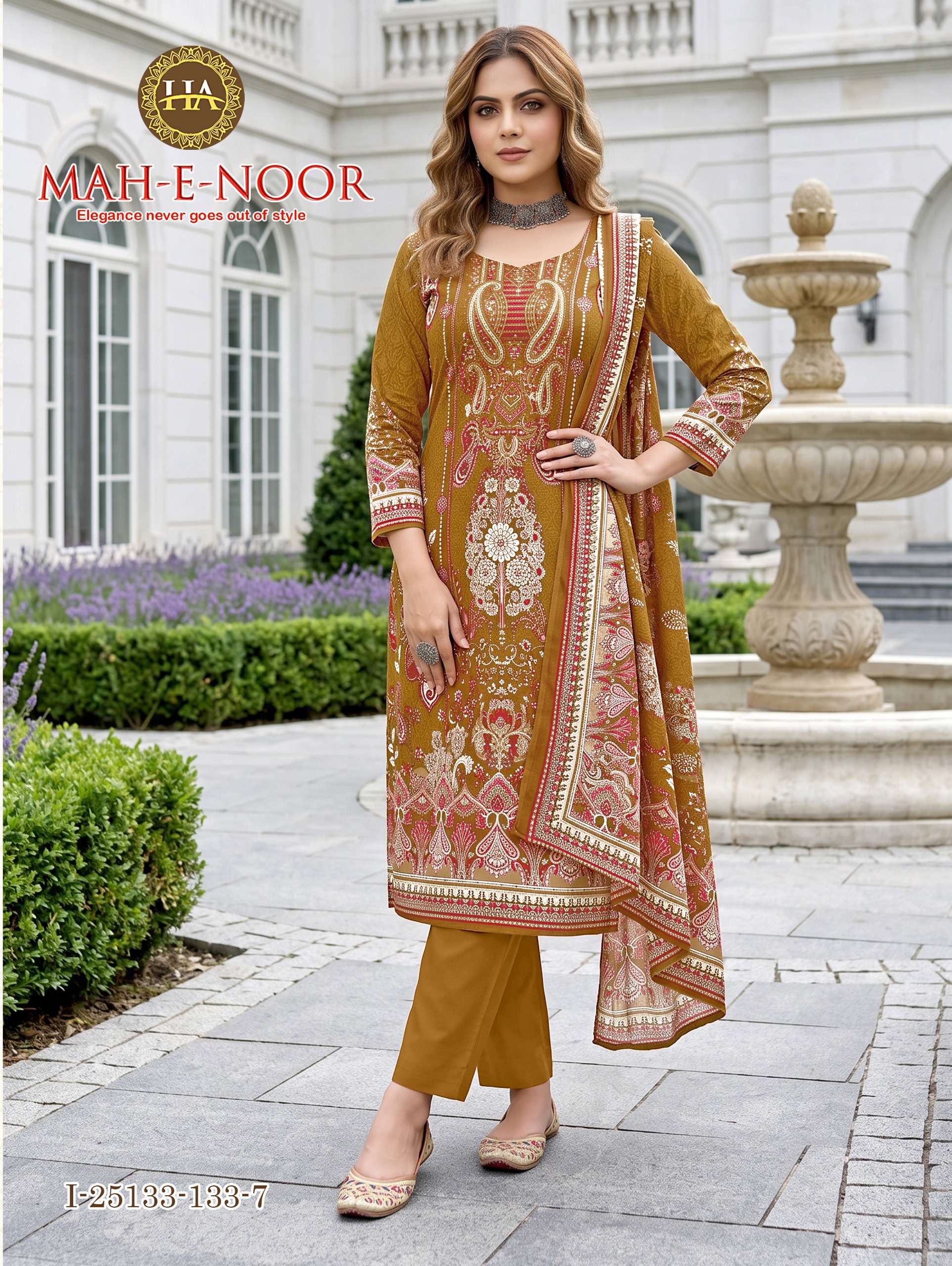 HARSHIT FASHION HUB MAH E NOOR RAYON DIGITAL PRINT WITH FANCY WORK SUIT