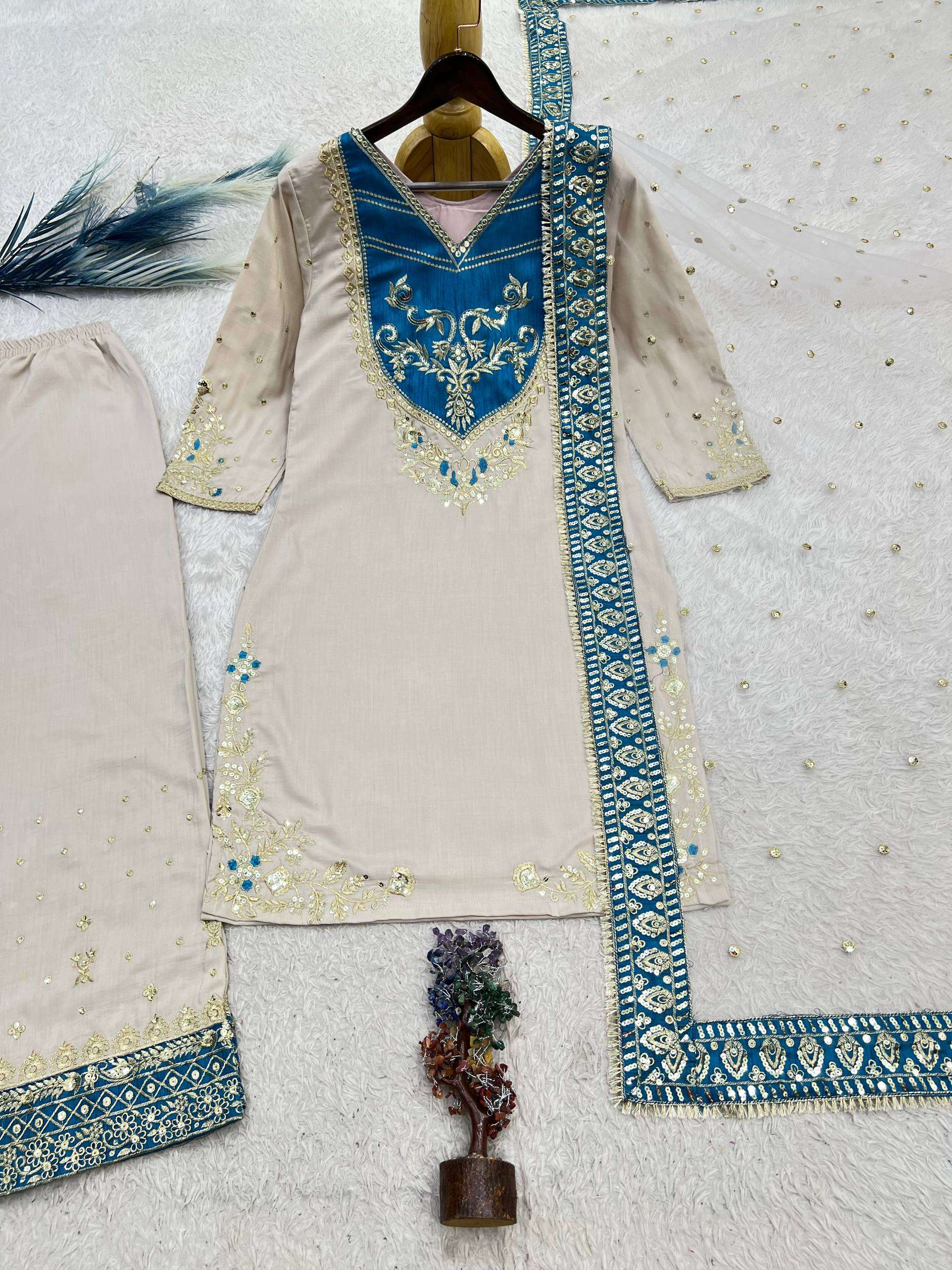 HK 1739 COTTON DESIGNER WORK PAKISTANI STYLE FUNCTION WEAR LADIES SUIT