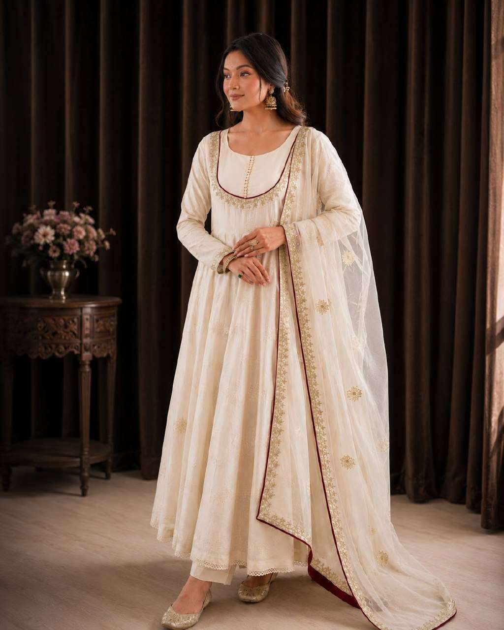 HK 1740 COTTON PREETY LOOKS DESIGNER ANARKALI STYLE LADIES 3PCS SET COLLECTION 