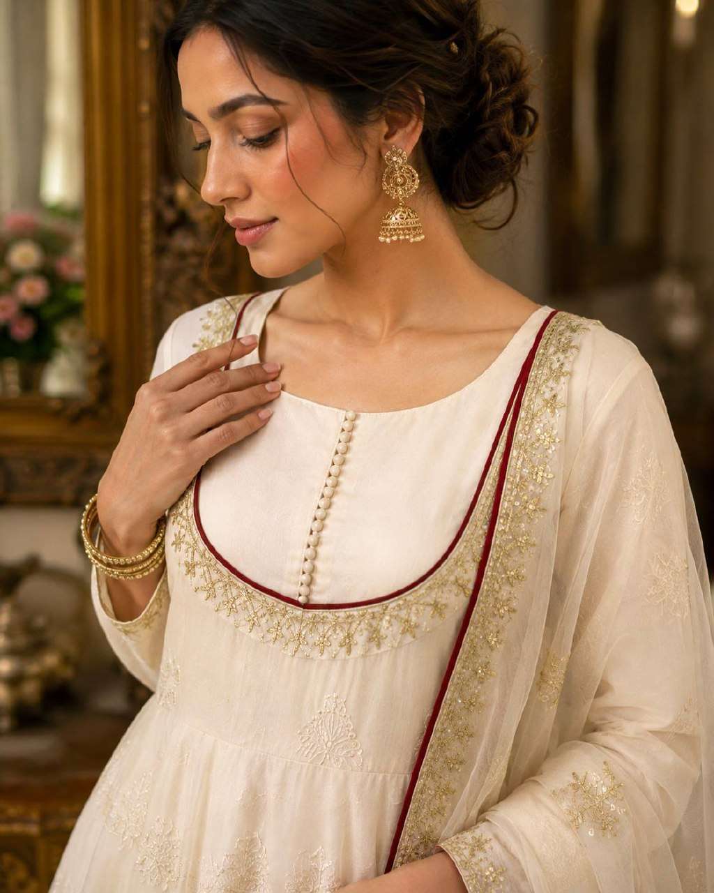 HK 1740 COTTON PREETY LOOKS DESIGNER ANARKALI STYLE LADIES 3PCS SET COLLECTION 