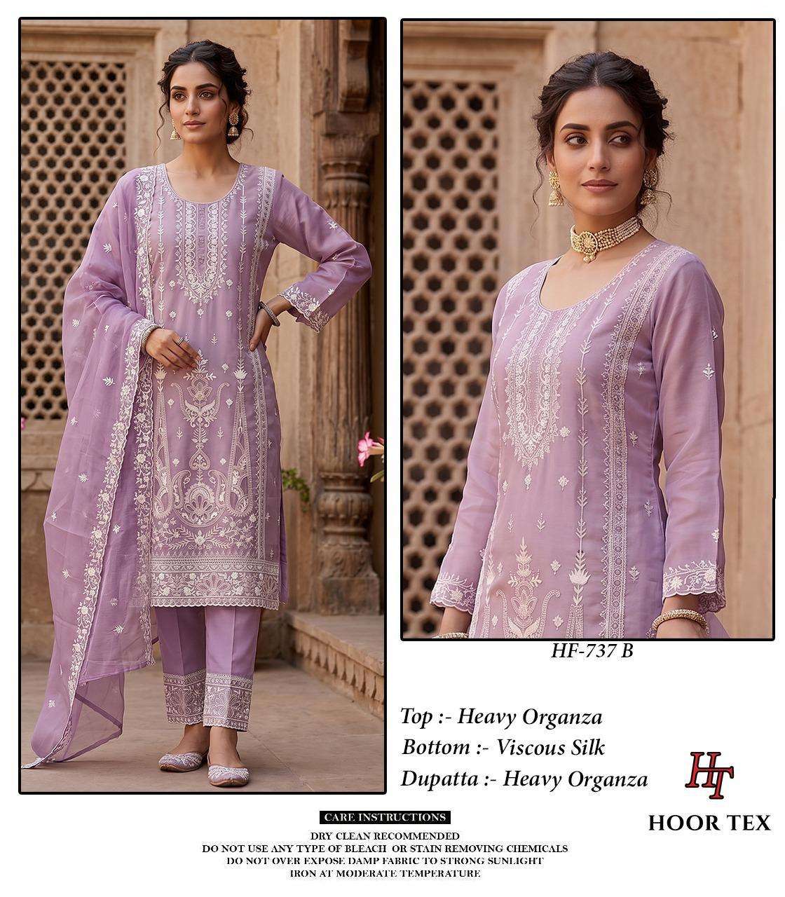 HOOR TEX HF 737 ORGANZA EMBROIDERY DESIGNER WORK READY MADE PAKISTANI SUIT