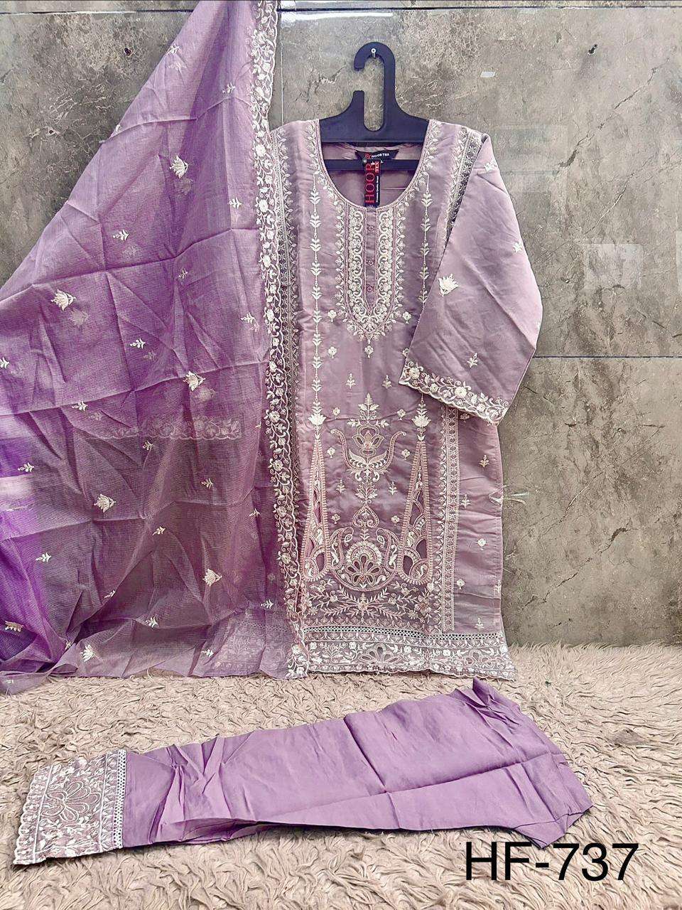 HOOR TEX HF 737 ORGANZA EMBROIDERY DESIGNER WORK READY MADE PAKISTANI SUIT