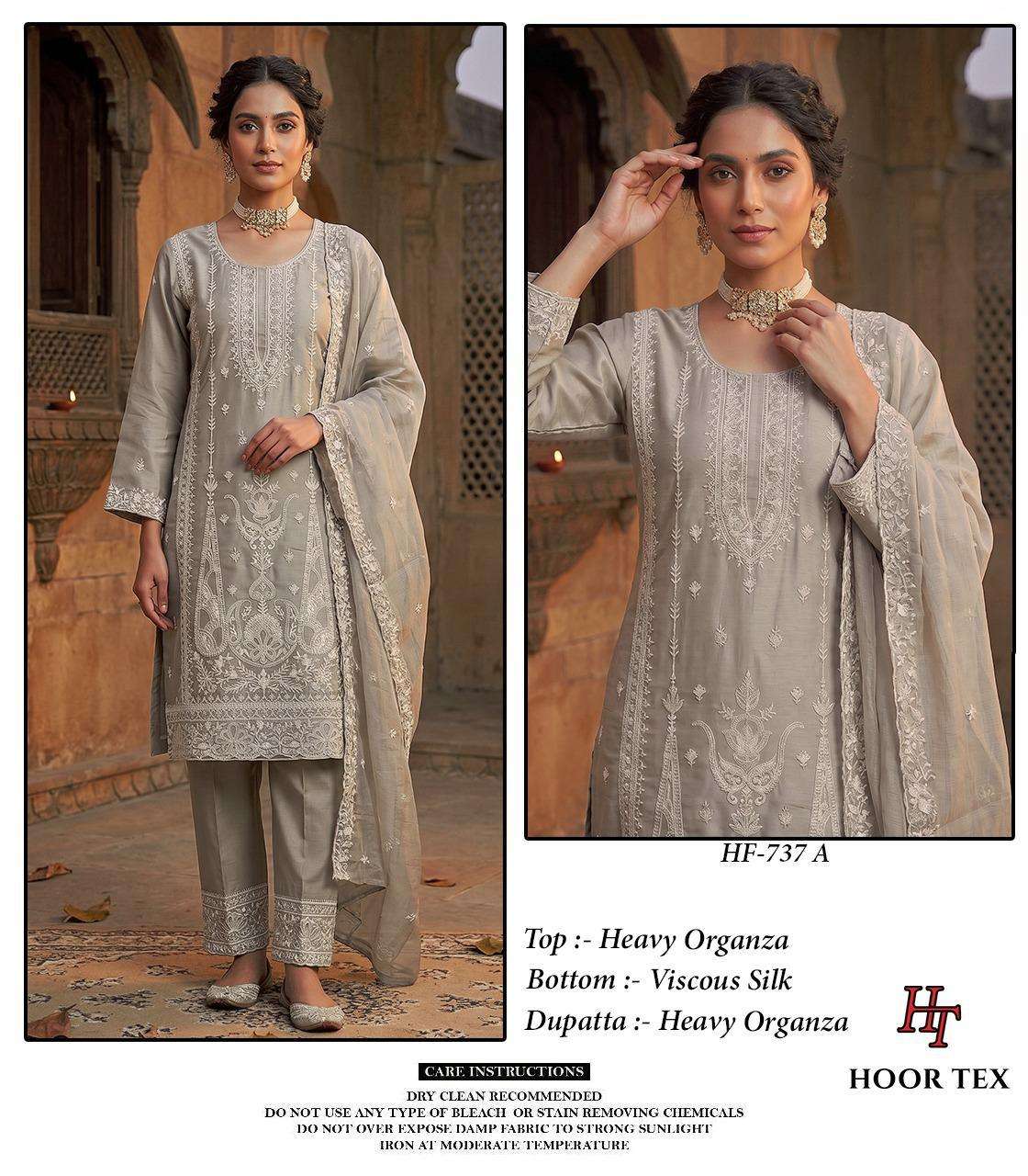 HOOR TEX HF 737 ORGANZA EMBROIDERY DESIGNER WORK READY MADE PAKISTANI SUIT